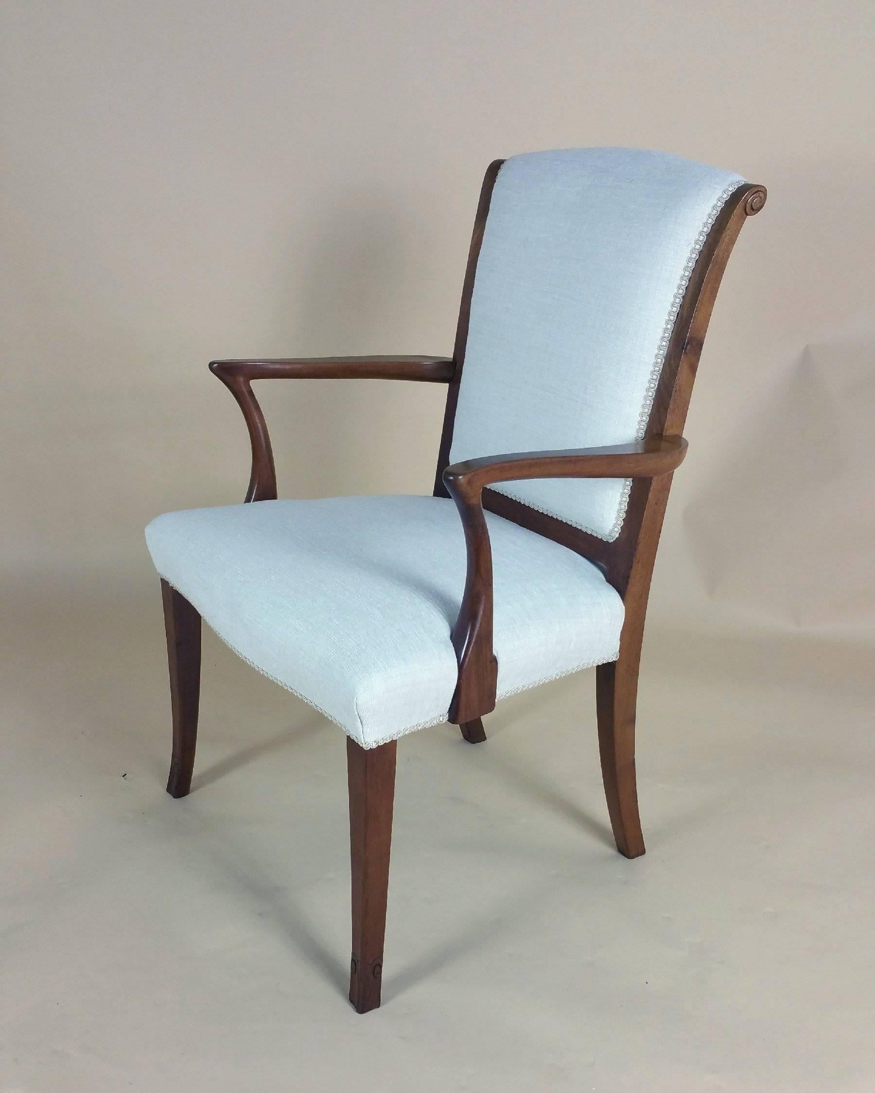 Set of Six Early 20th Century Teak Elbow Chairs 1