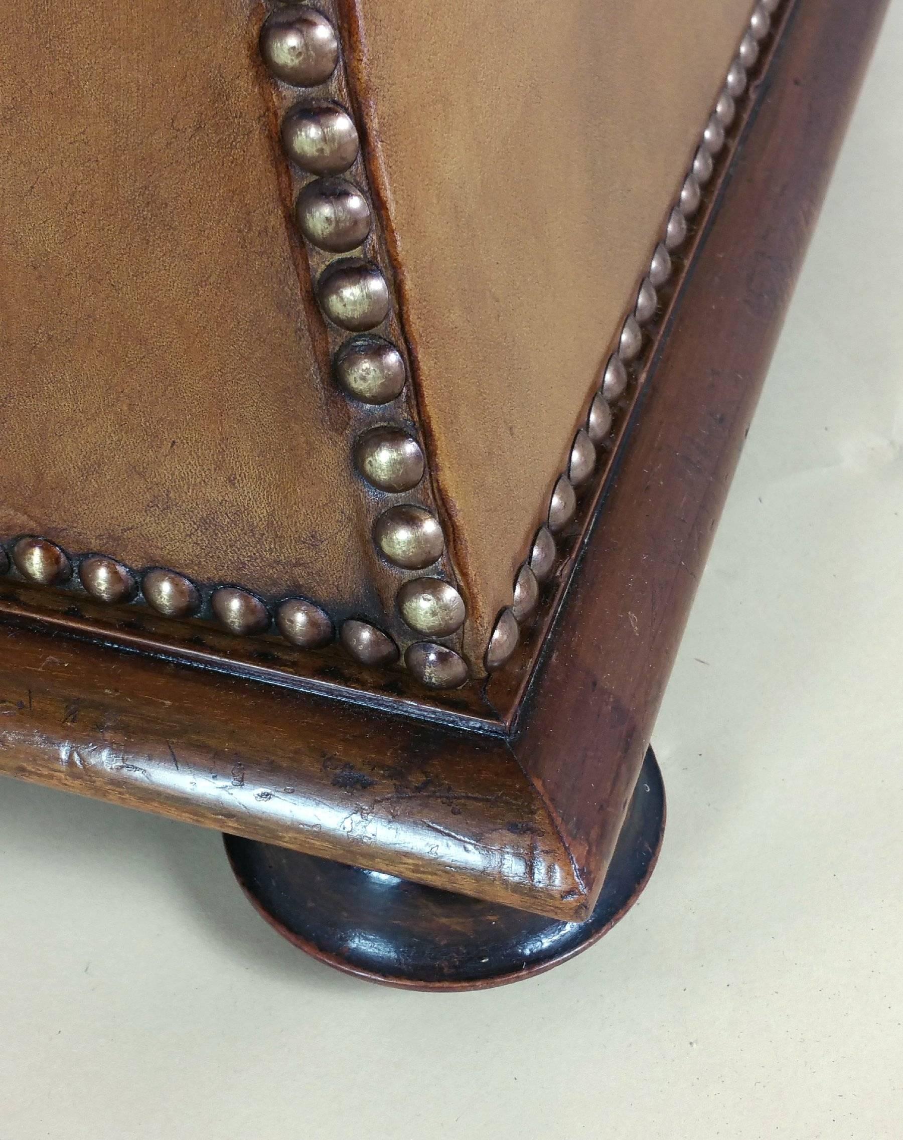 English Victorian Mahogany Leather Upholstered Ottoman