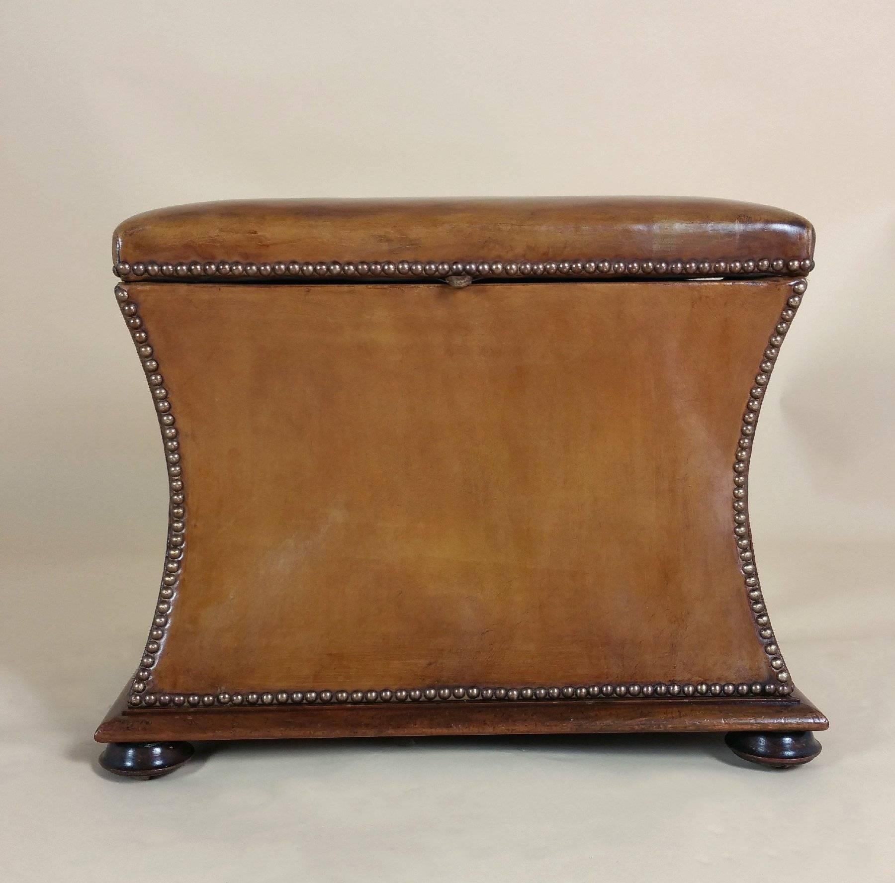 19th Century Victorian Mahogany Leather Upholstered Ottoman