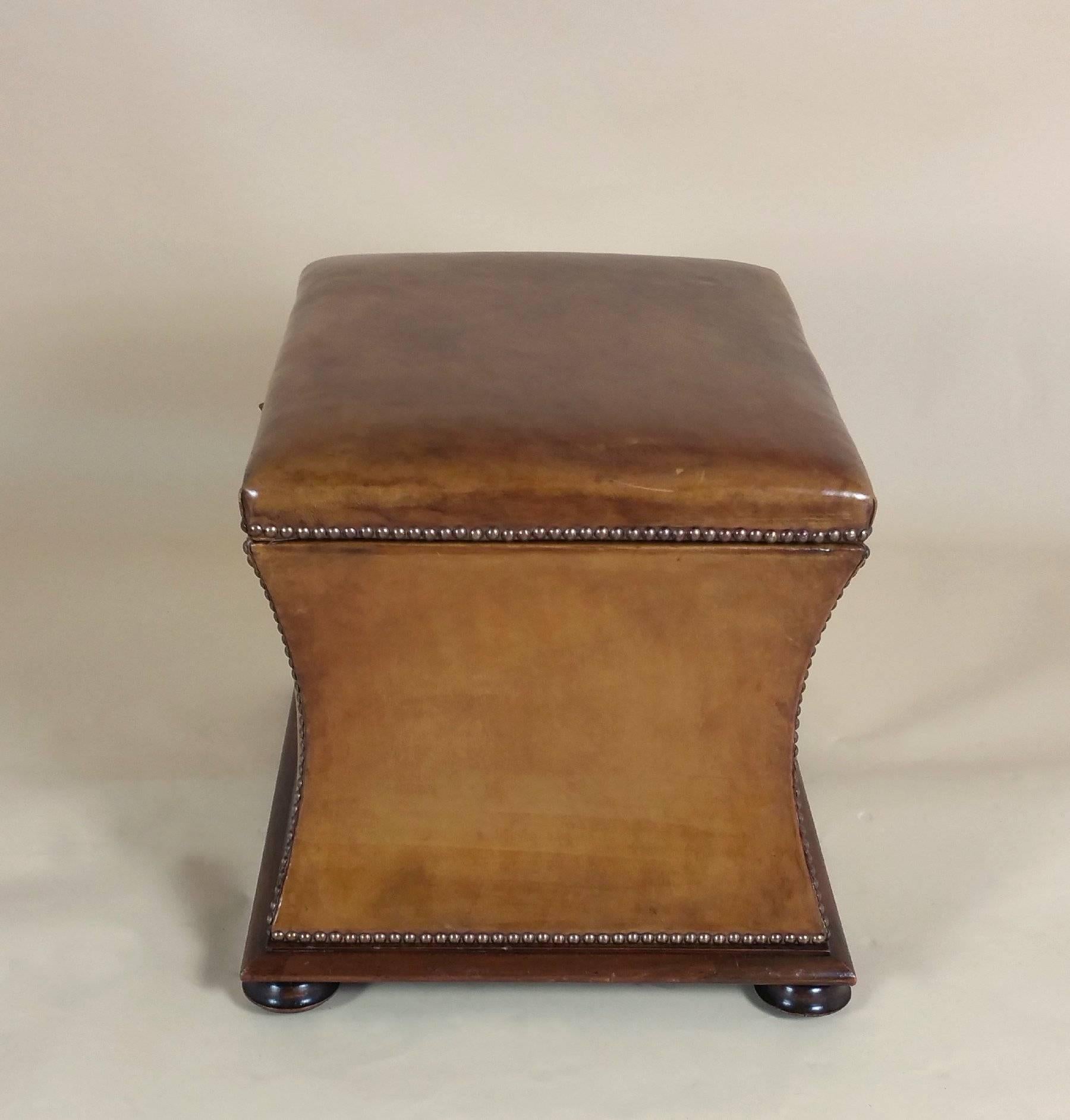 Victorian Mahogany Leather Upholstered Ottoman 2