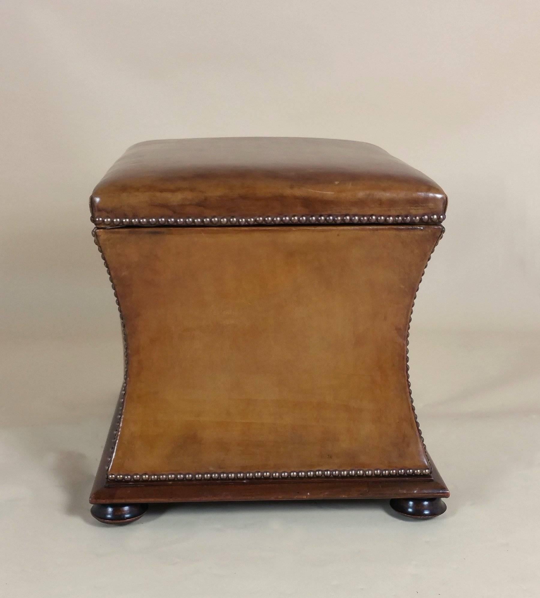 Victorian Mahogany Leather Upholstered Ottoman 3