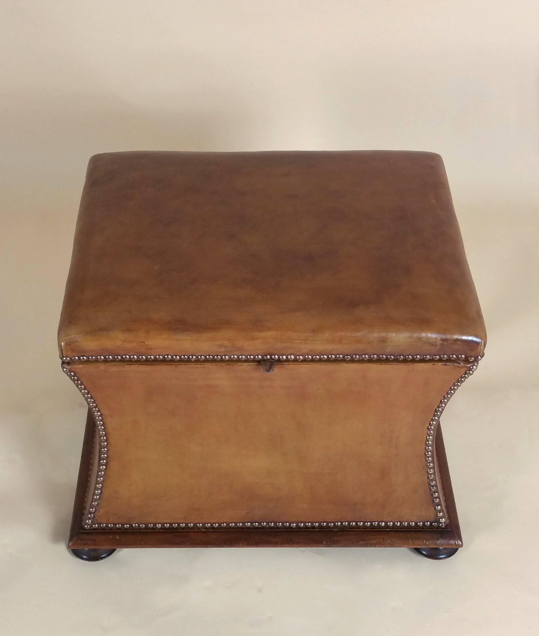 Victorian Mahogany Leather Upholstered Ottoman 4