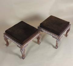 Pair of Early 20th Century Indian Teak Stools