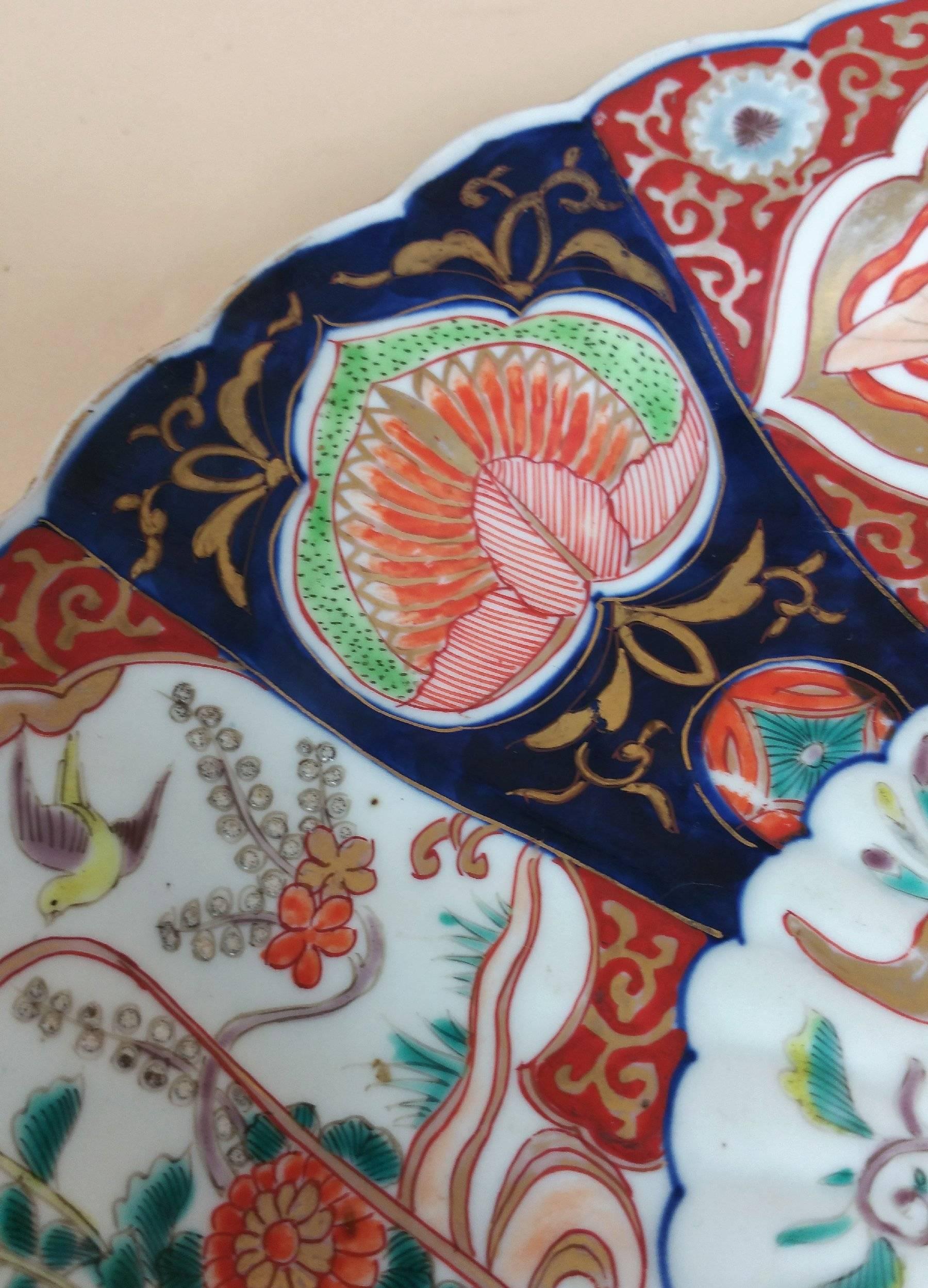 Ceramic 19th Century Japanese Imari Dish with Flowers and Birds