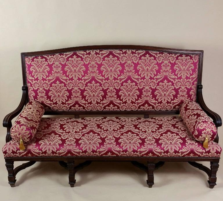 Victorian Carved Walnut Framed Upholstered Couch For Sale at 1stdibs