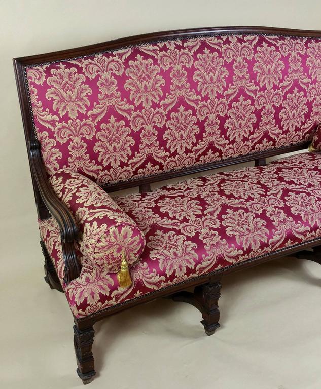 Victorian Carved Walnut Framed Upholstered Couch For Sale at 1stdibs