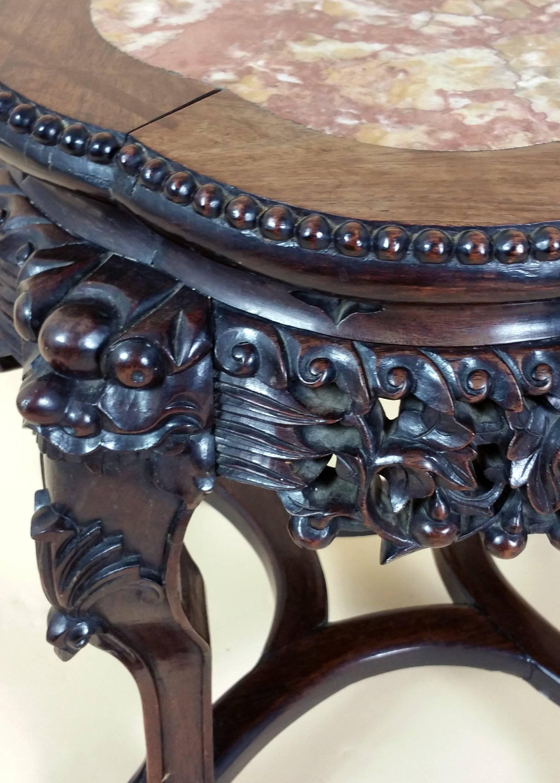 Chinese 19th Century Carved Hardwood Stand 1