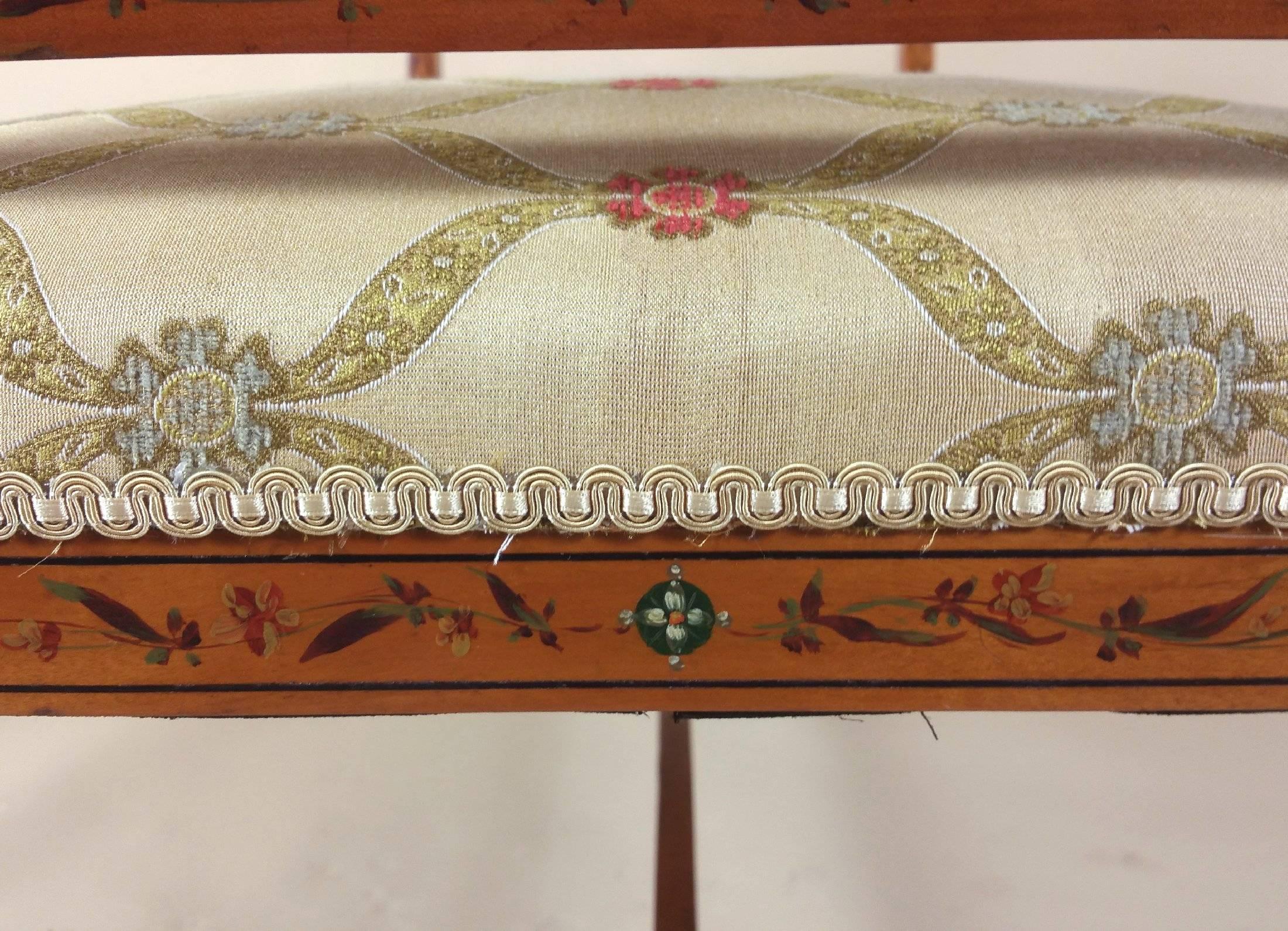 Victorian Satinwood Window Seat with Original Painted Decoration 1
