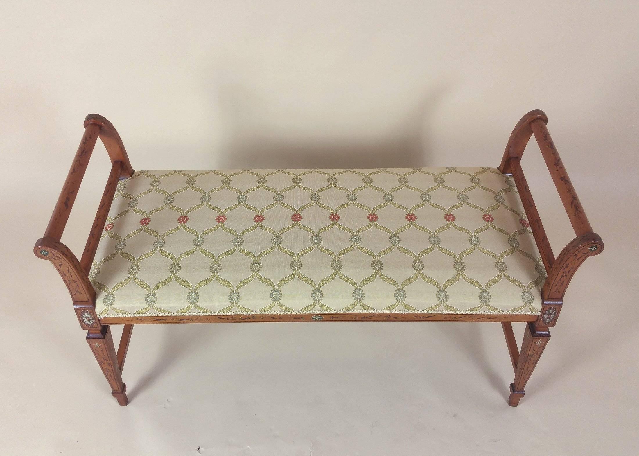 Victorian Satinwood Window Seat with Original Painted Decoration 2
