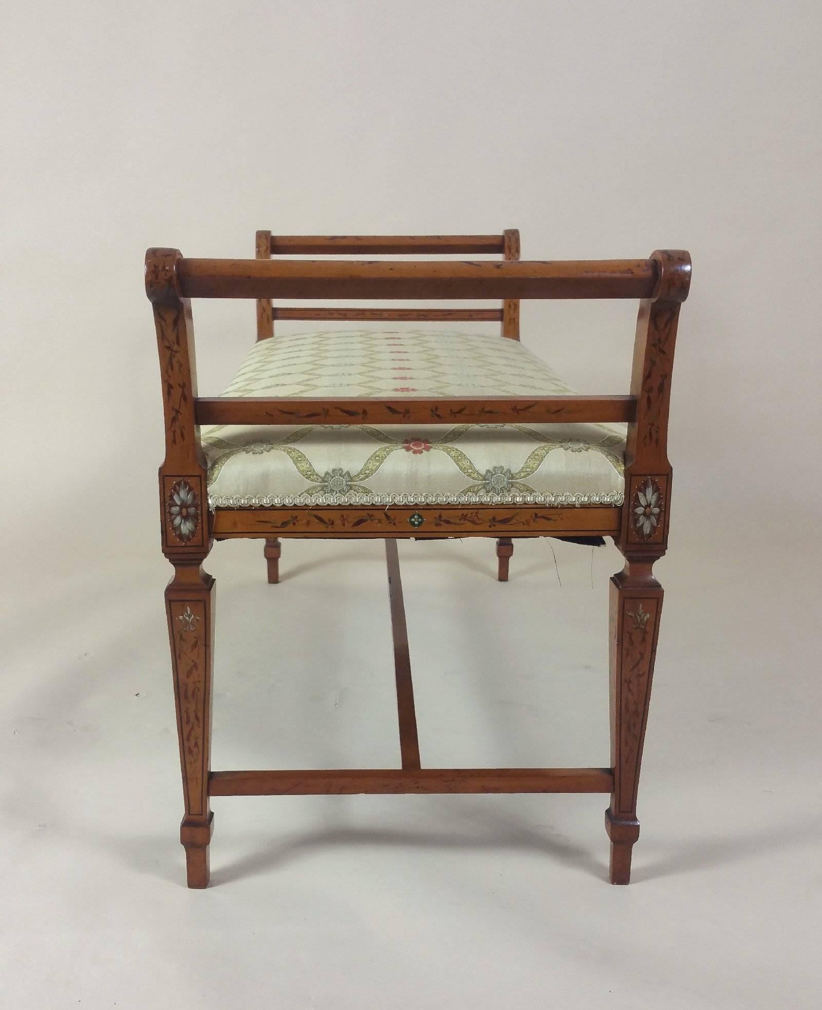 Victorian Satinwood Window Seat with Original Painted Decoration 3