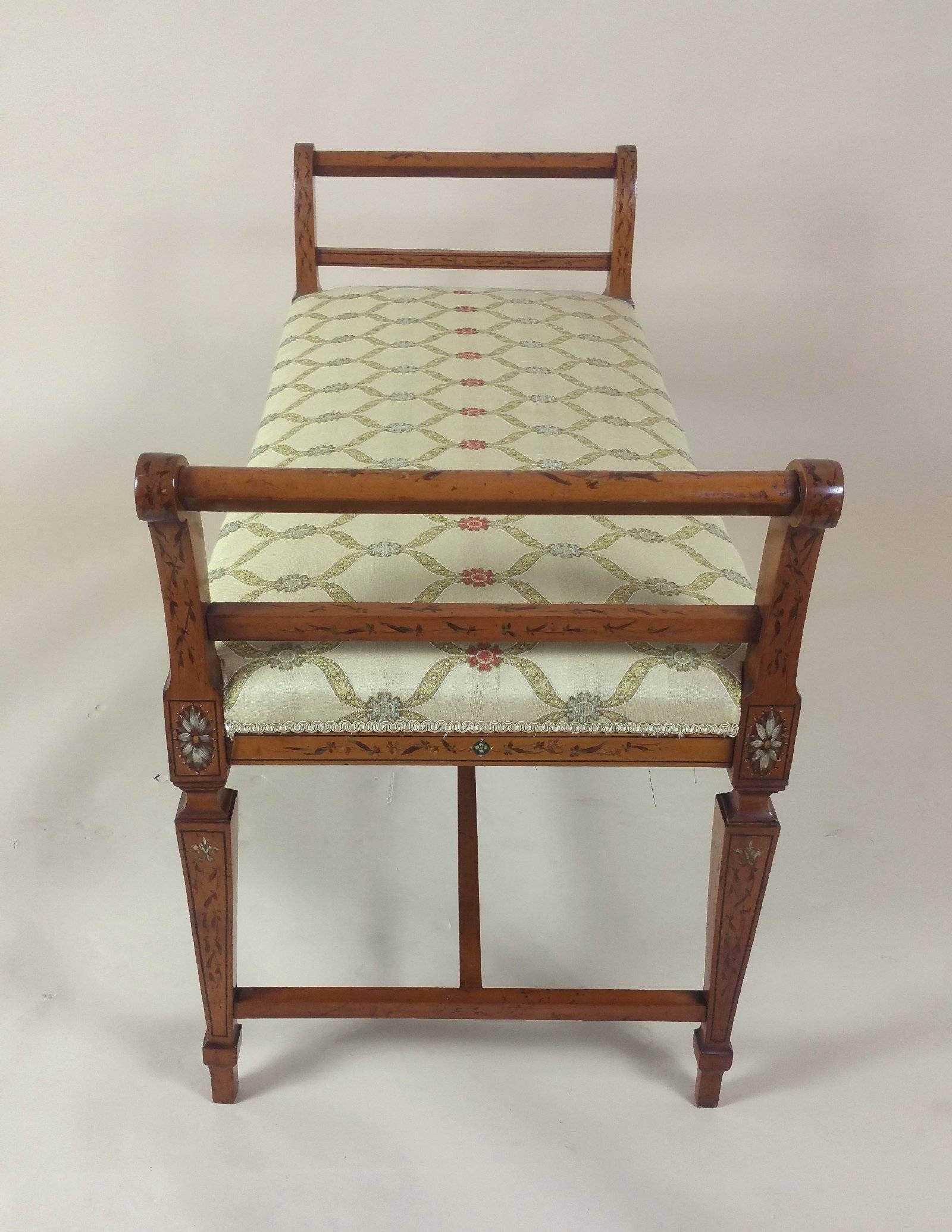 Victorian Satinwood Window Seat with Original Painted Decoration 4