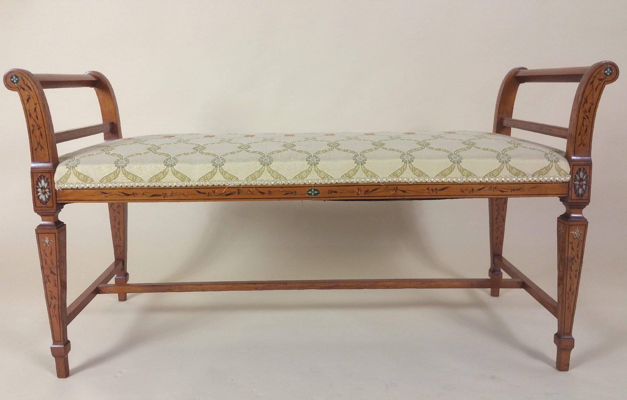 Victorian Satinwood Window Seat with Original Painted Decoration 5