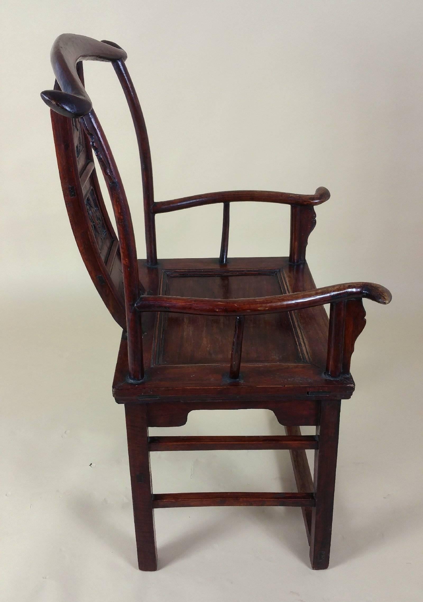 Pair of Mid-19th Century Chinese Carved Elm and Fruitwood Armchairs 5