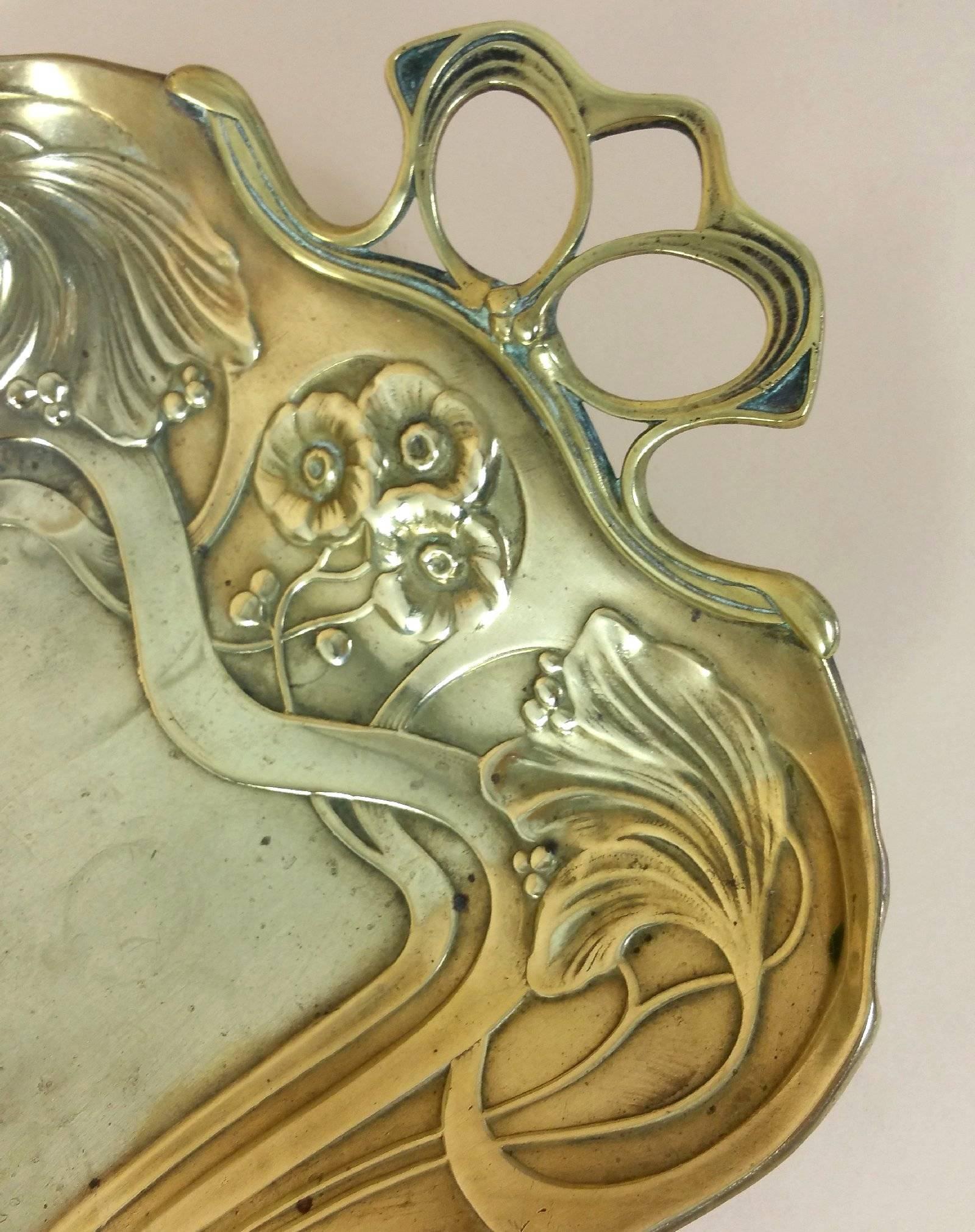 19th Century Art Nouveau Brass Twin Handled Rectangular Dish 3
