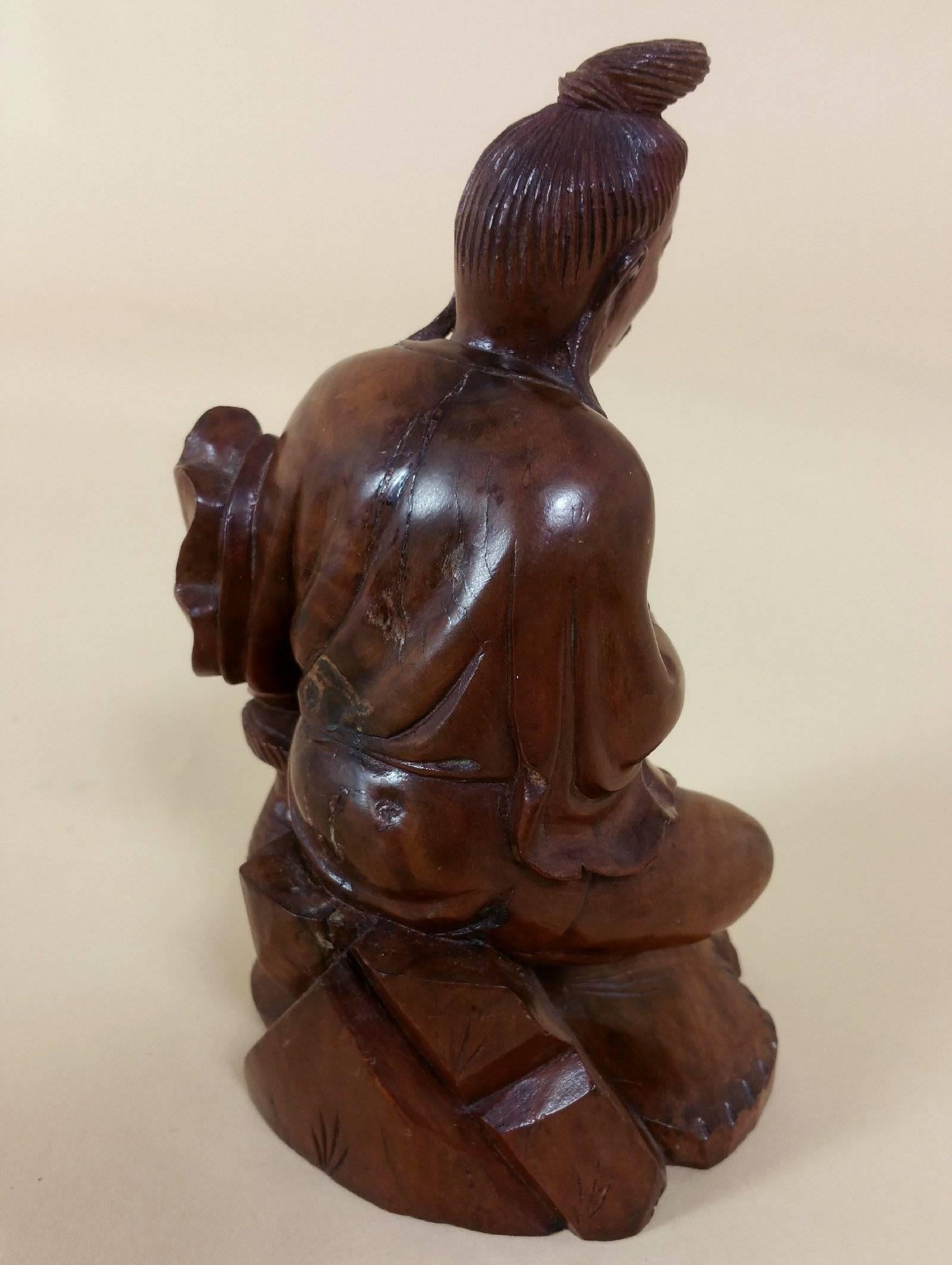 Japanese Fruitwood Carving of a Gentleman Smoking a Pipe 1