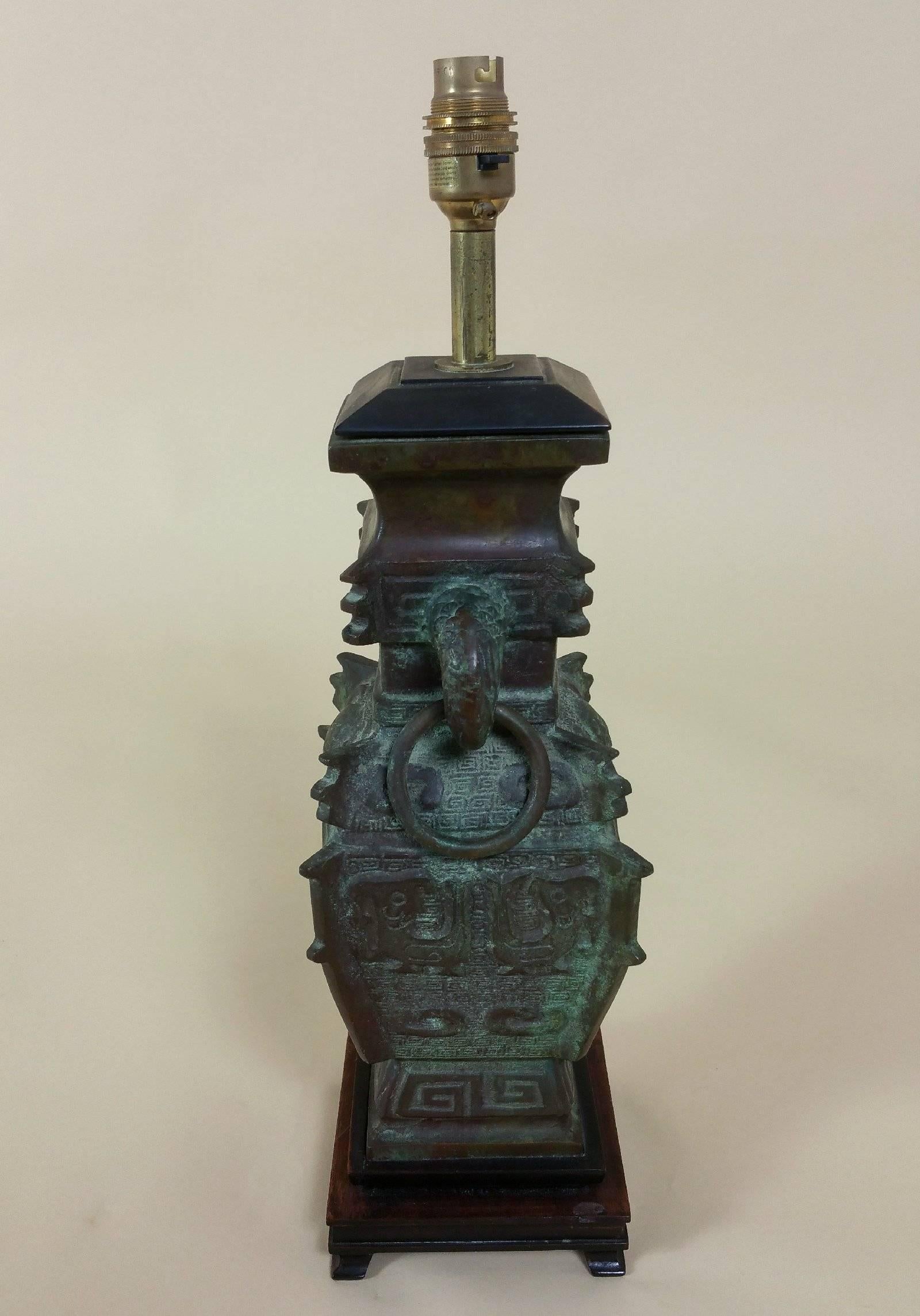 Chinese Archaic Style Bronze Vase Converted to a Lamp 6