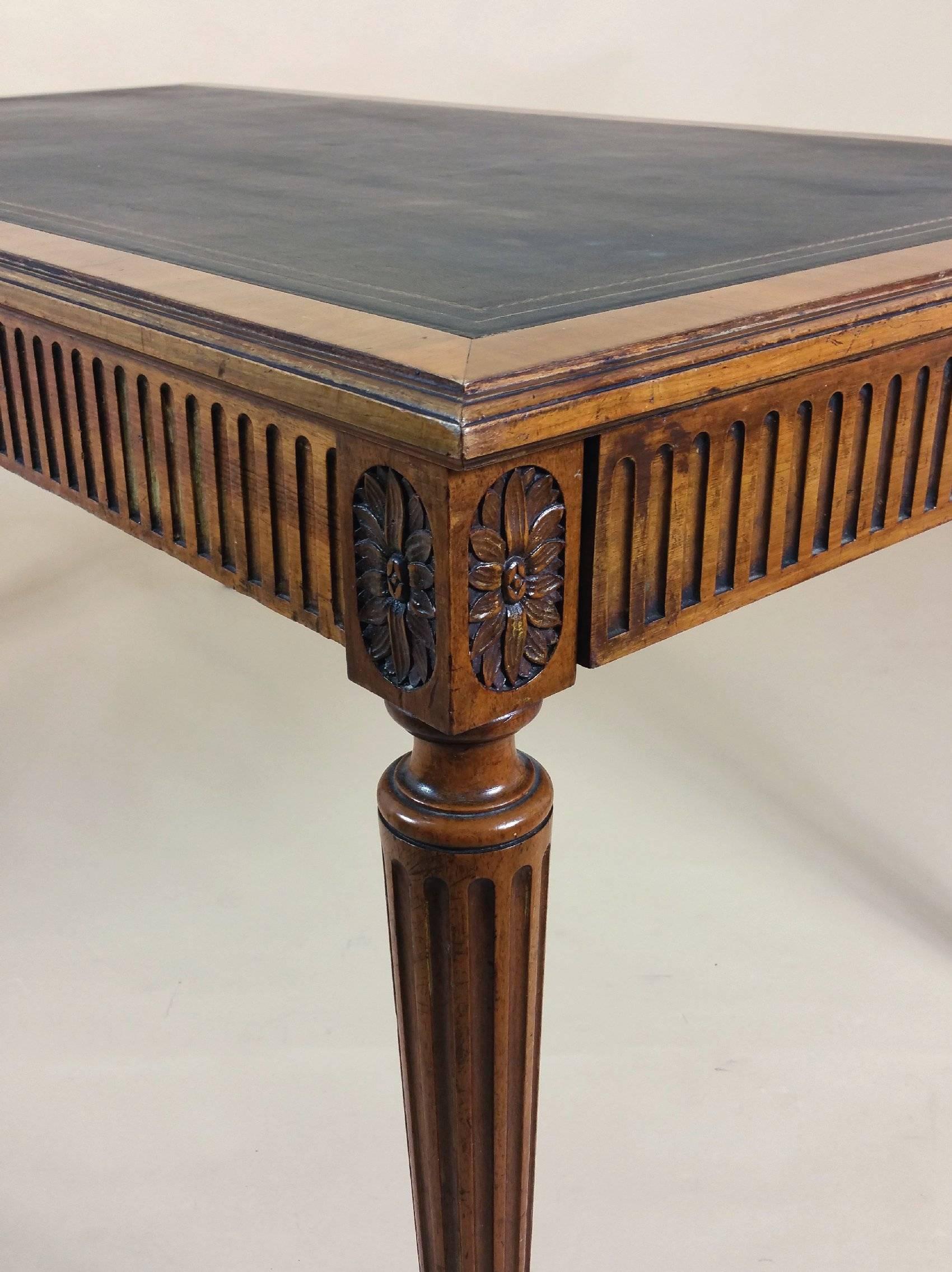 Victorian Carved Walnut Leather Topped Library Table 1