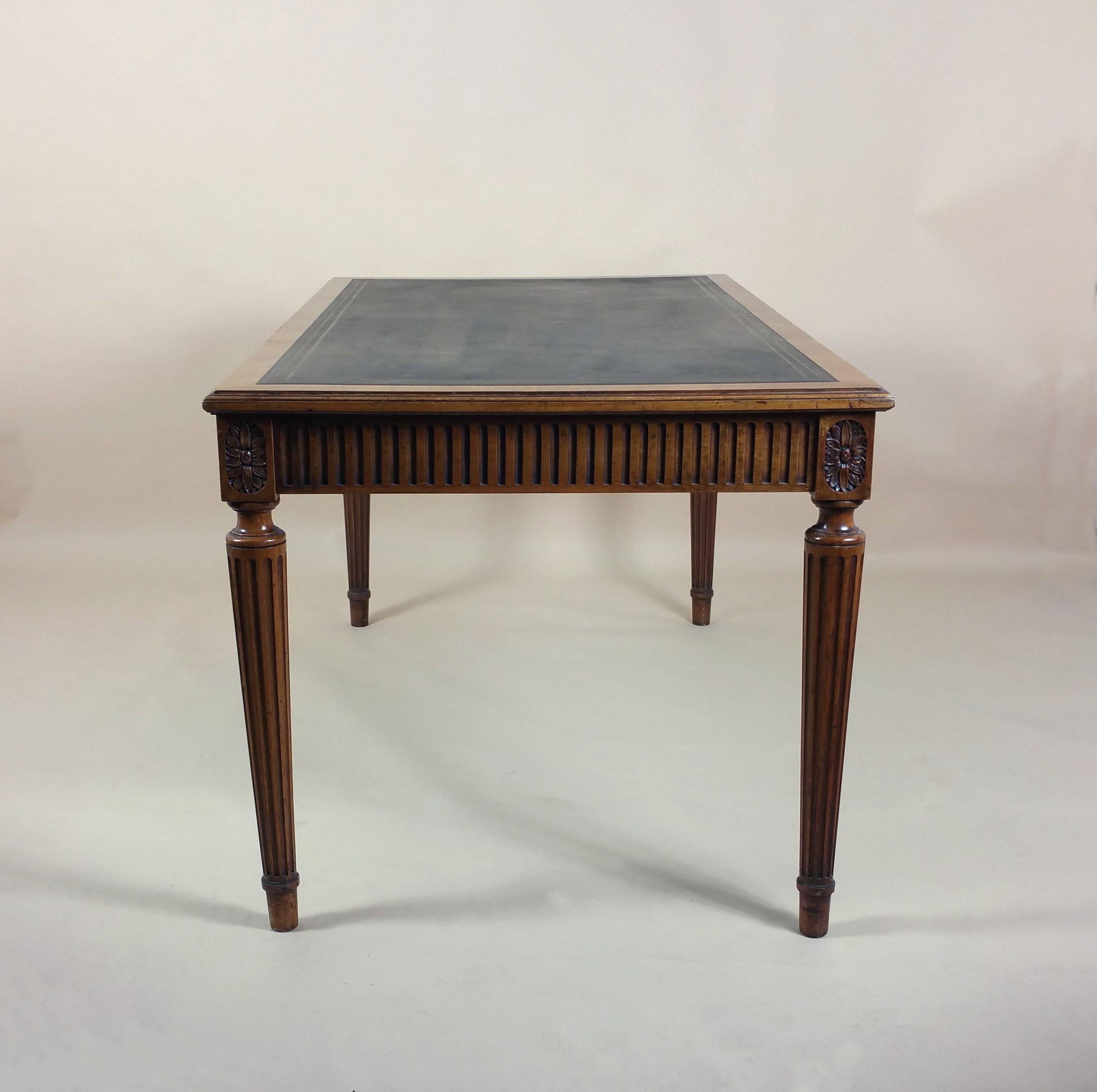 Victorian Carved Walnut Leather Topped Library Table 2