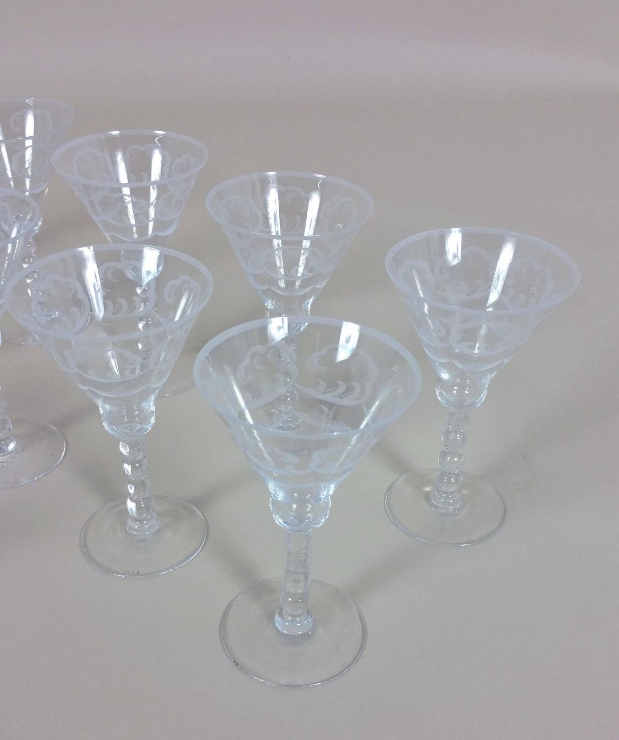 Suite of Orrefors Art Deco Drinking Glasses Engraved with Clouds For