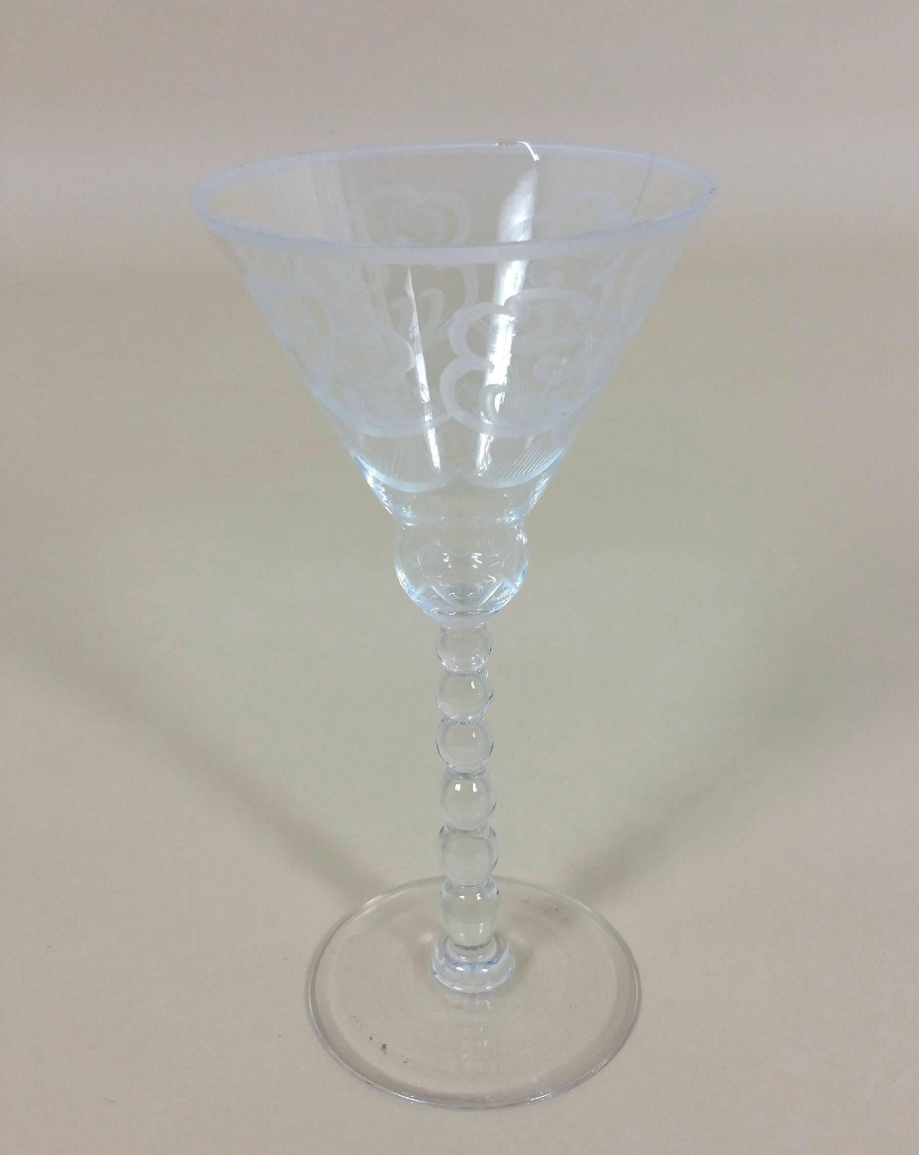 Suite of Orrefors Art Deco Drinking Glasses Engraved with Clouds In Excellent Condition In London, west Sussex