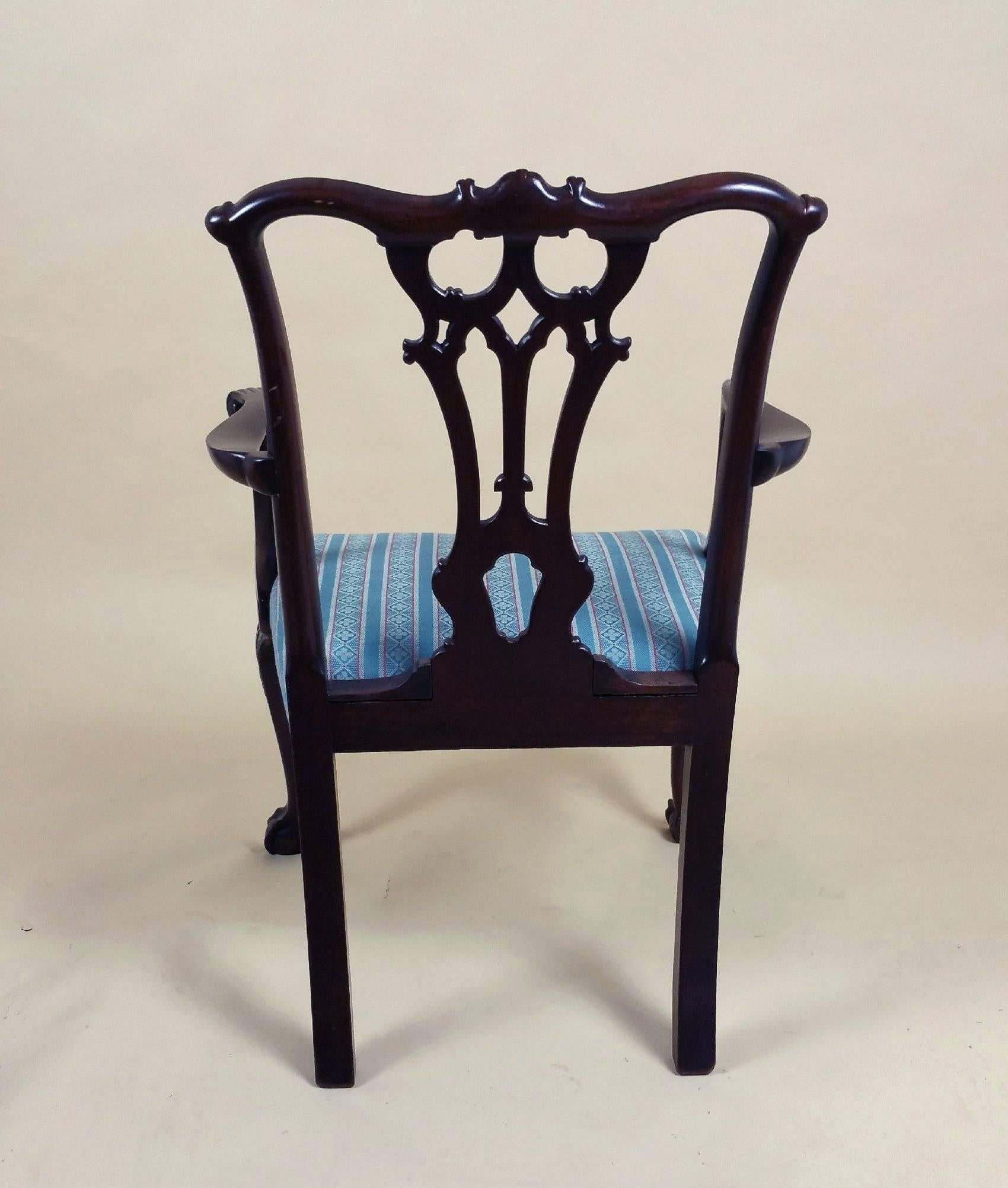 Pair of 18th Century English Chippendale Carved Mahogany Elbow Chairs 3