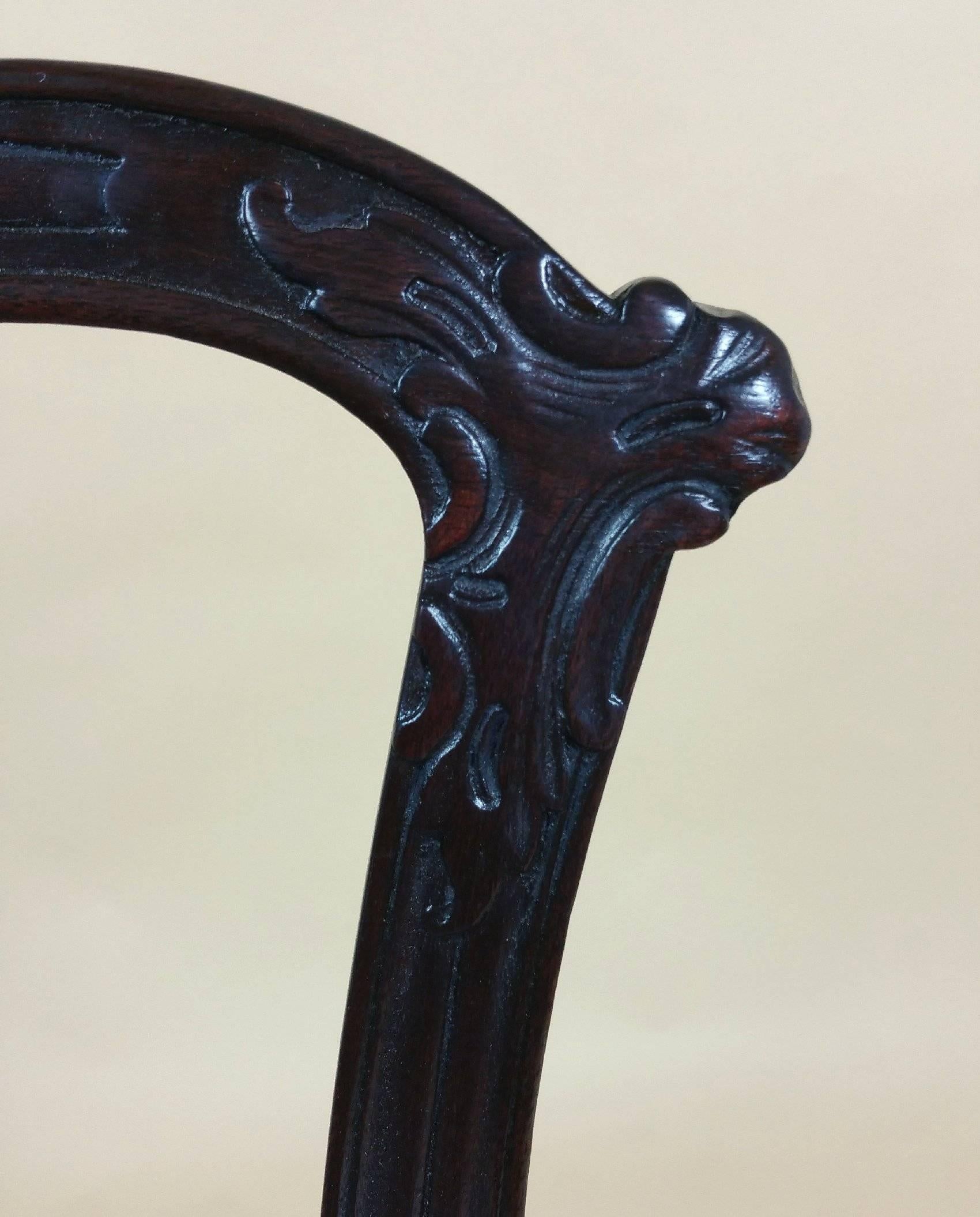 Pair of 18th Century English Chippendale Carved Mahogany Elbow Chairs 2