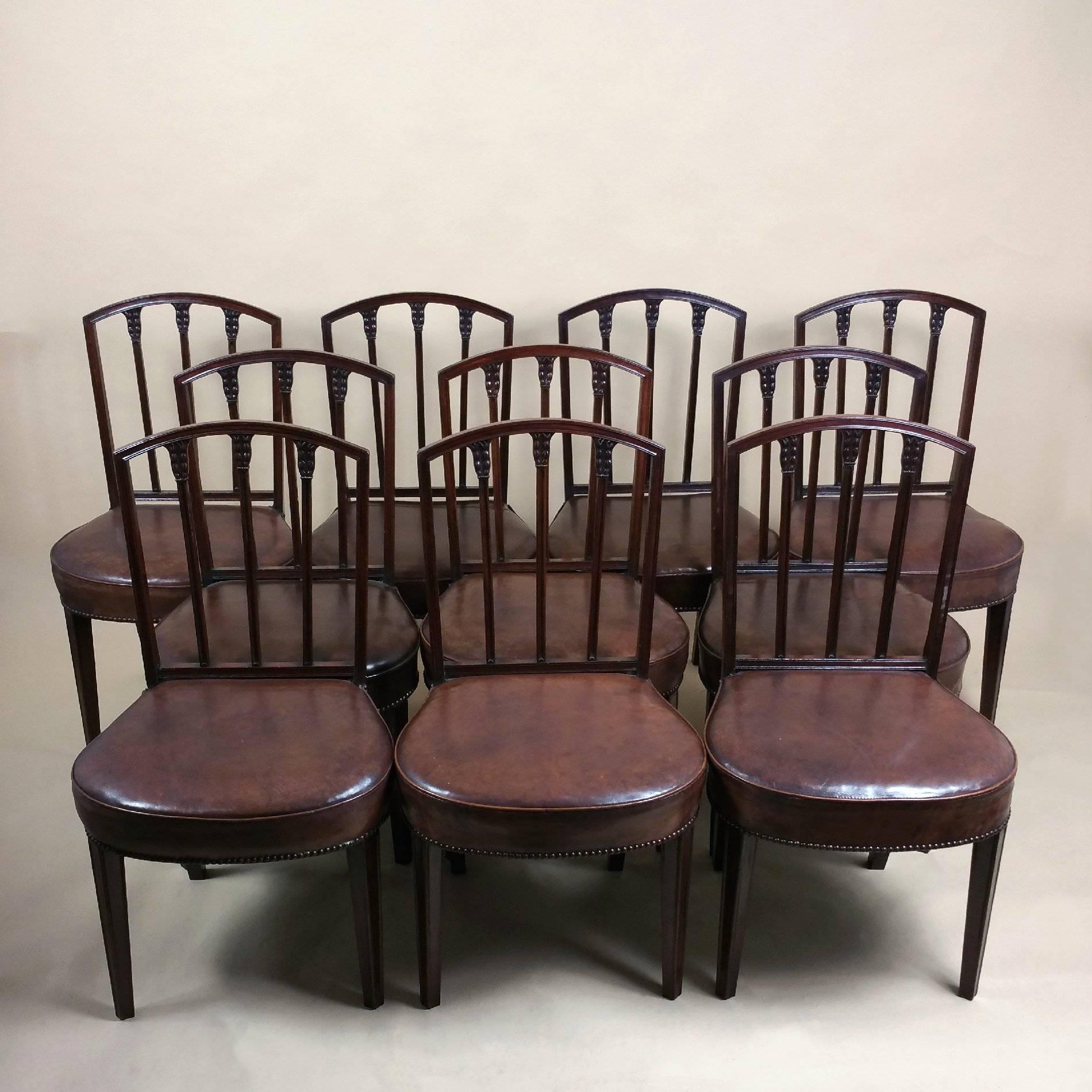 Rare Set of Ten English Mahogany 18th Century Sheraton Dining Chairs 5