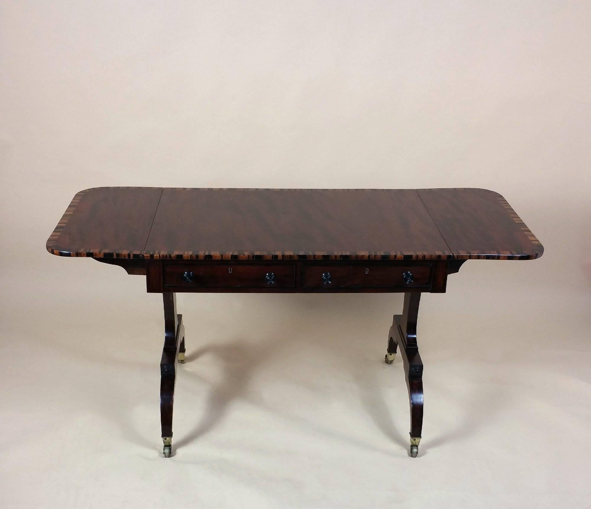 19th Century Regency Mahogany Sofa Table with Coromandel Cross Banding