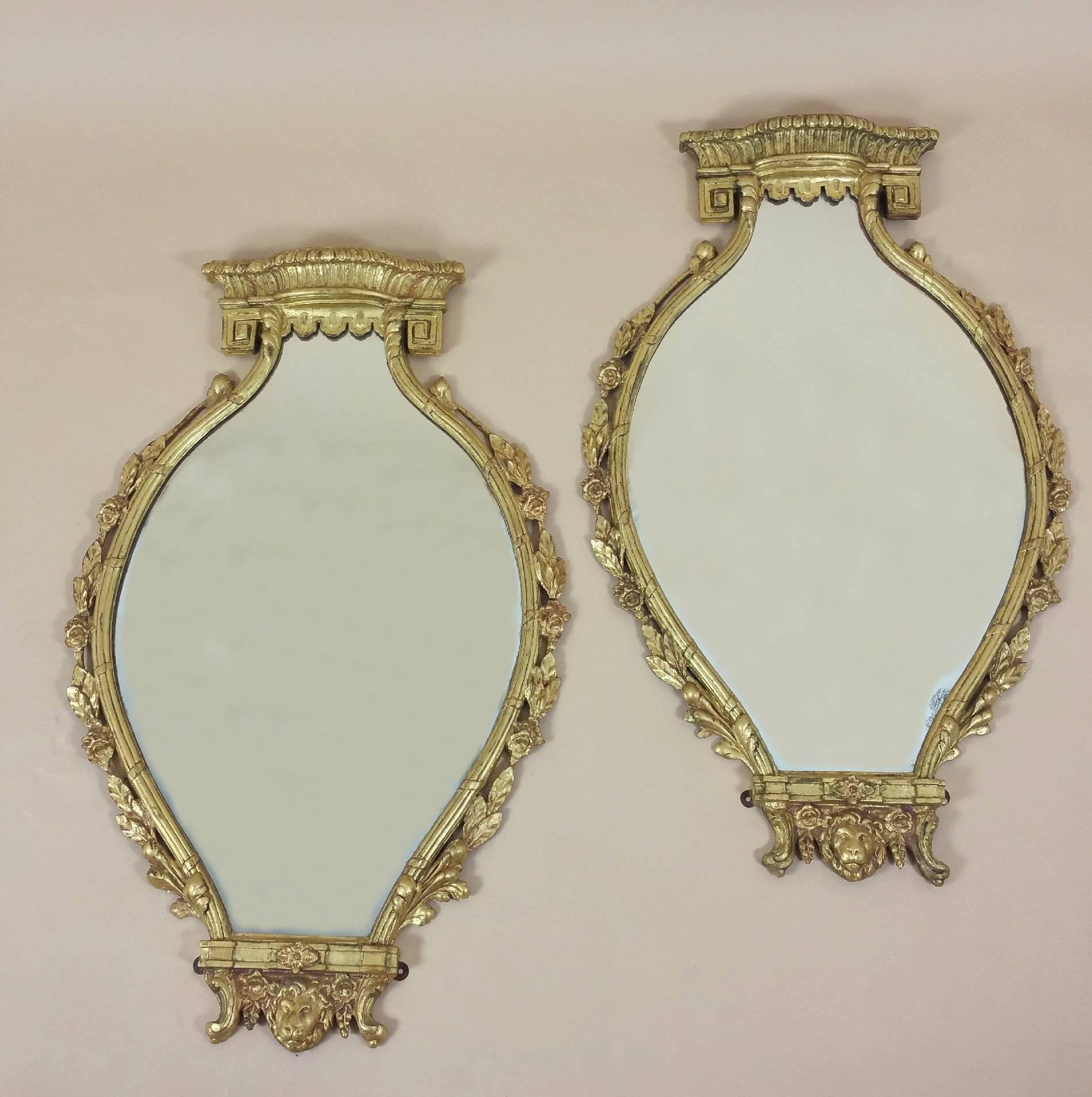 Pair of Mid-19th Century Neoclassical Gilt Shaped Wall Mirrors 3