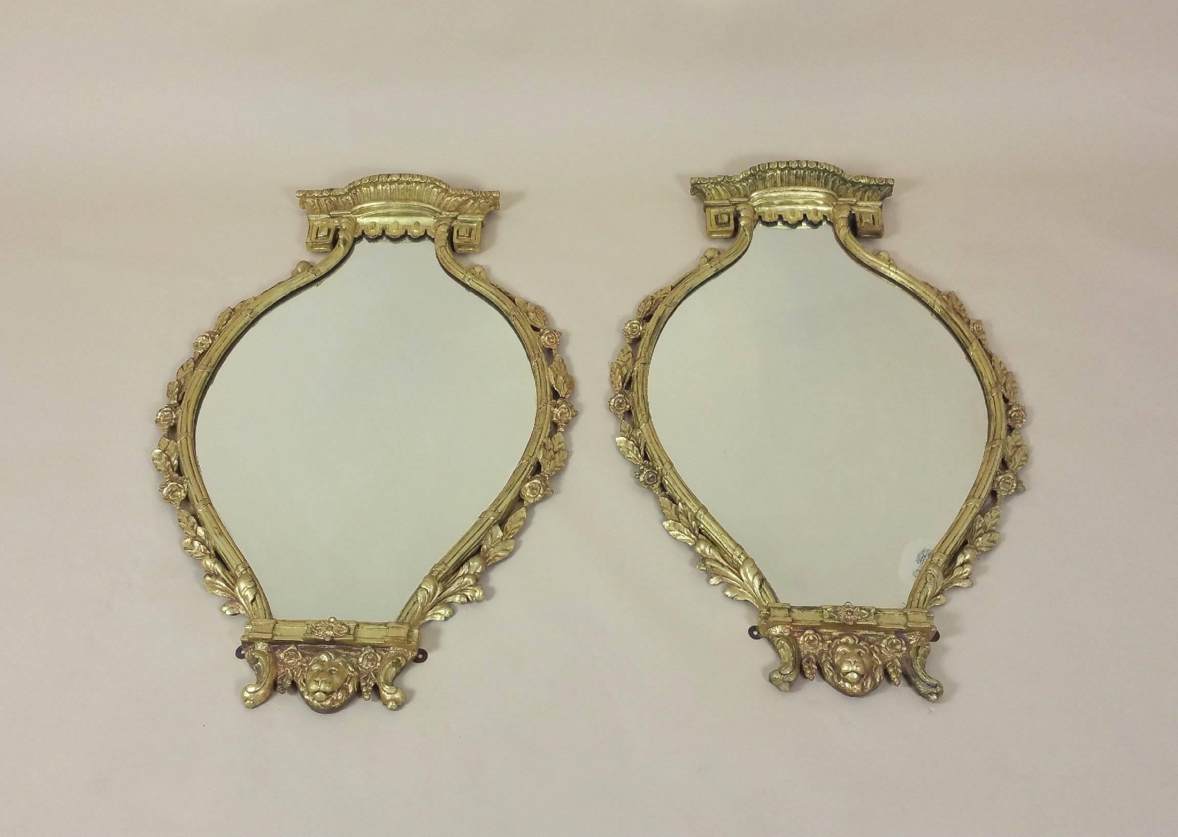 Pair of Mid-19th Century Neoclassical Gilt Shaped Wall Mirrors 4
