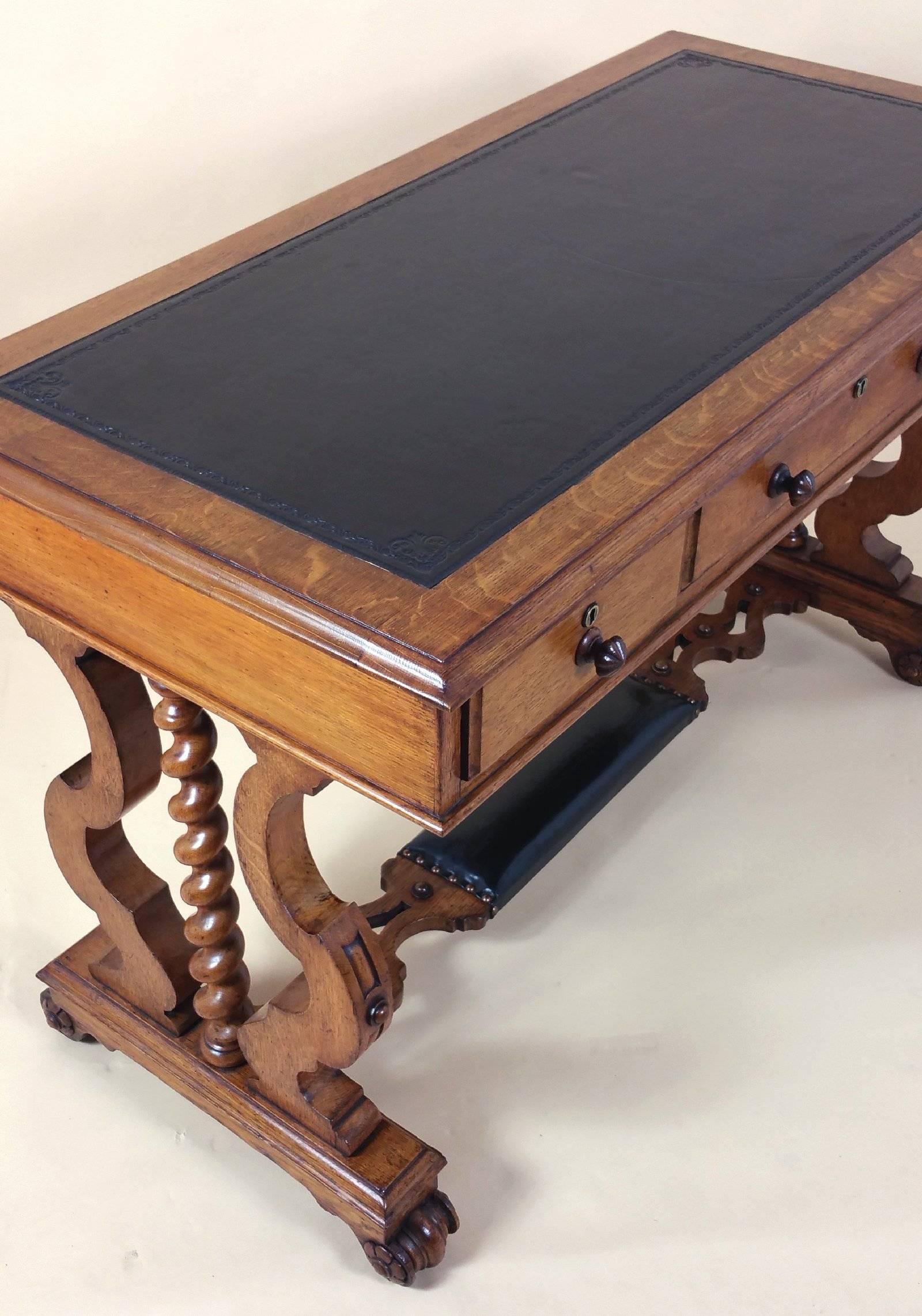 Mid 19th Century Oak Three-Drawer Writing Table 2