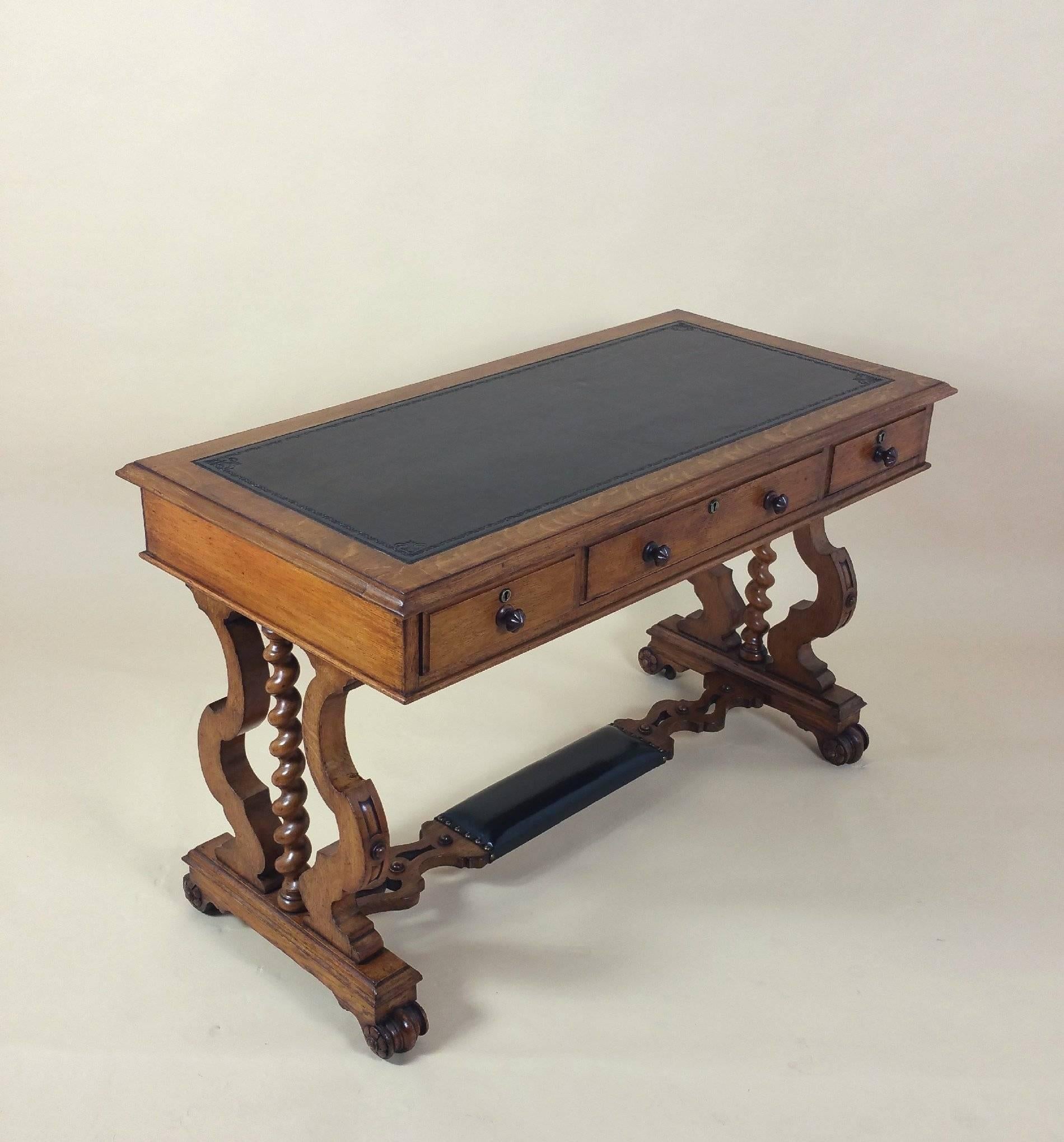 Mid 19th Century Oak Three-Drawer Writing Table 5