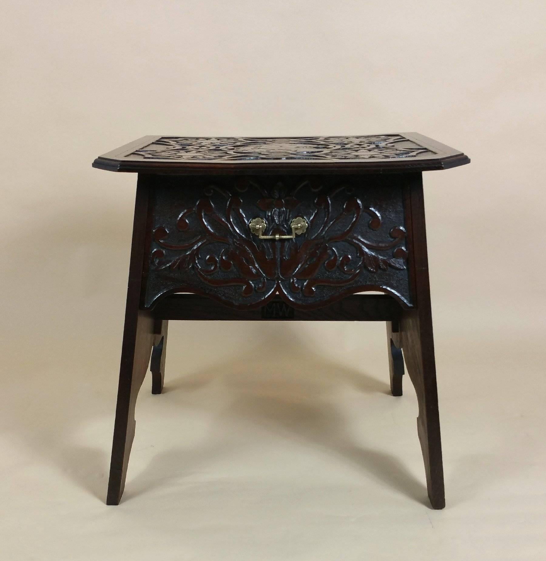 English 19th Century Arts and Crafts Carved Oak Centre Table