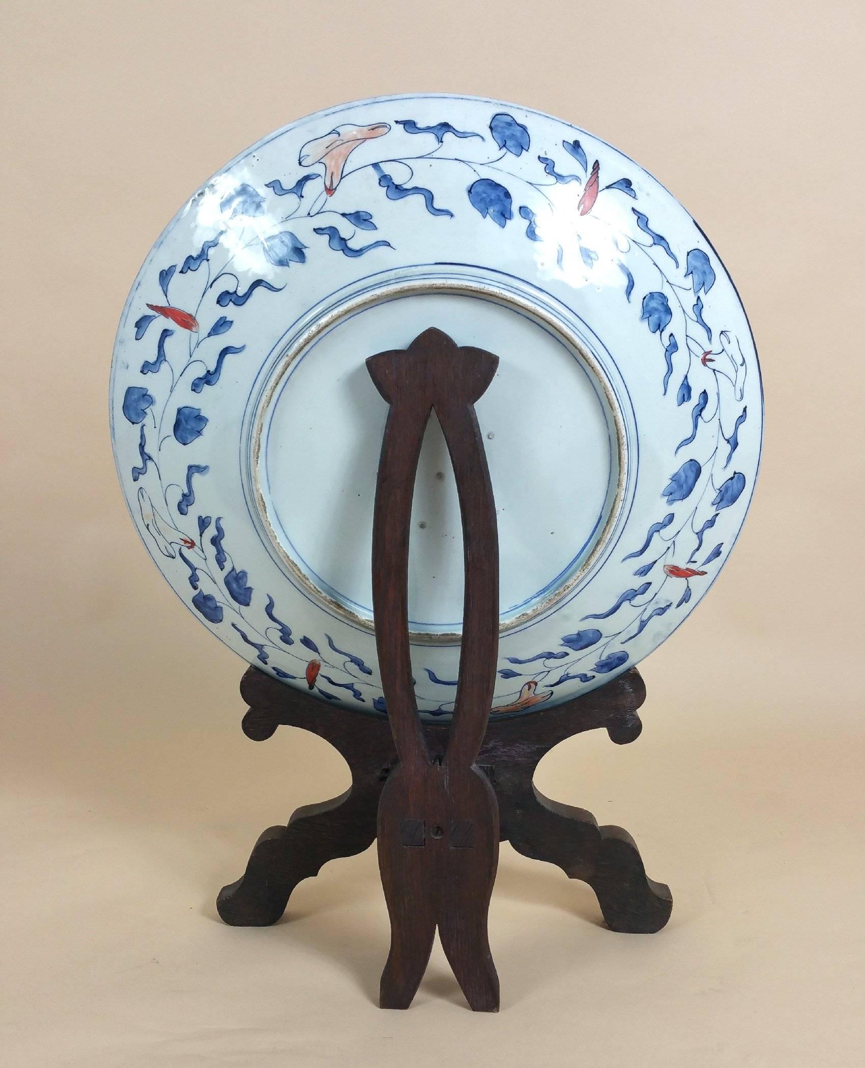 Large 19th Century  Imari Pottery Charger with Display Stand 2