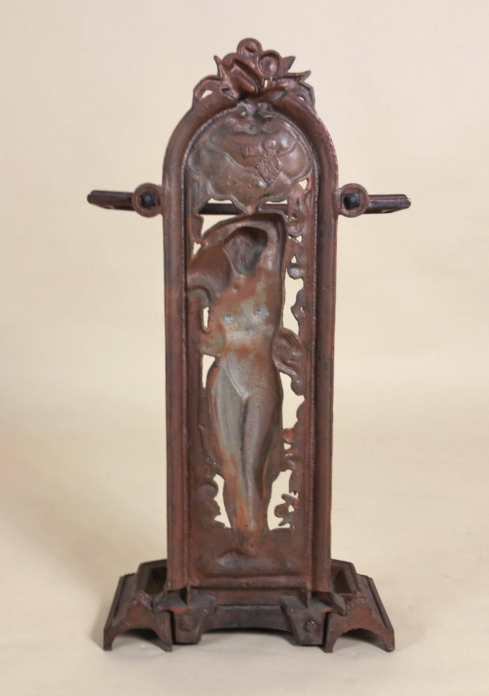 Wrought Iron Victorian Stick Stand of Art Nouveau Maiden