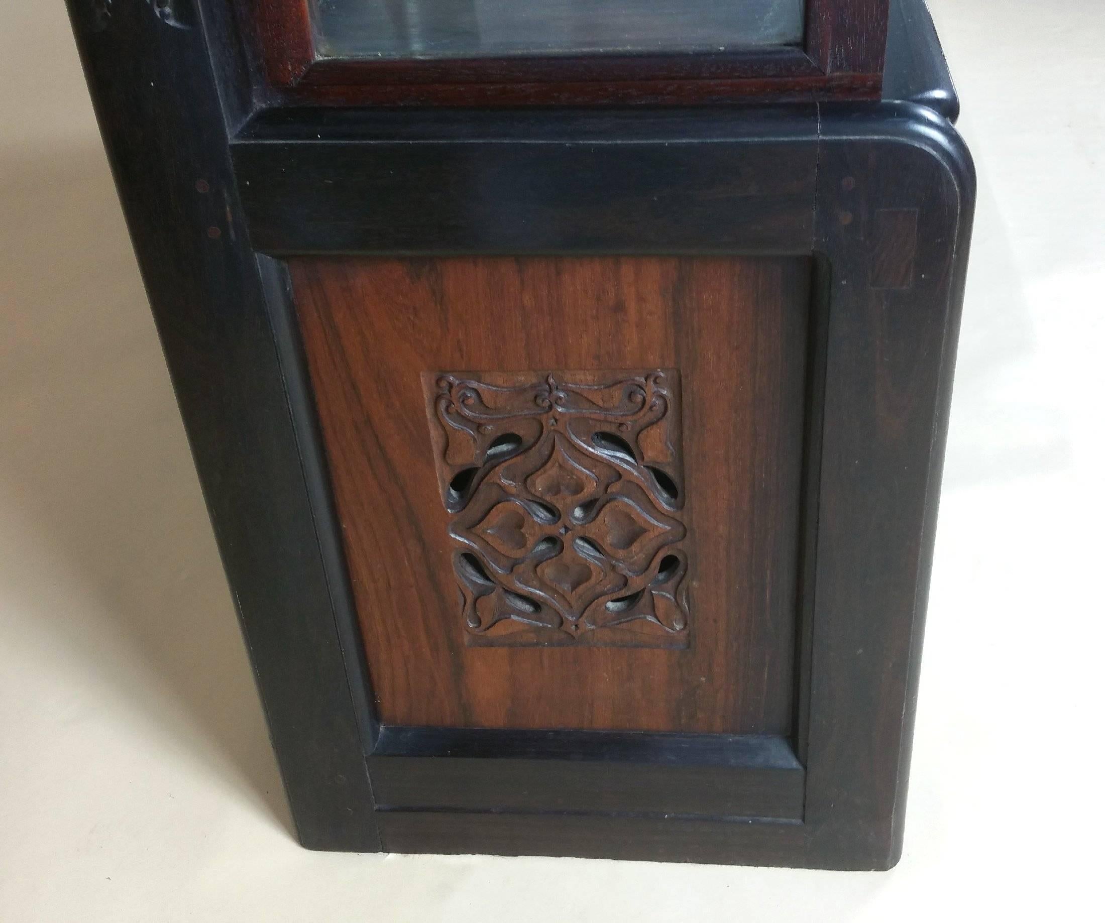 Scottish Carved and Pierced Solid Rosewood and Teak Display Cabinet In Good Condition For Sale In London, west Sussex