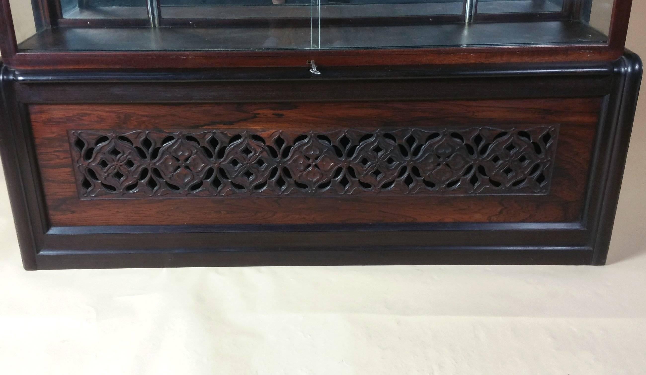 Scottish Carved and Pierced Solid Rosewood and Teak Display Cabinet For Sale 2