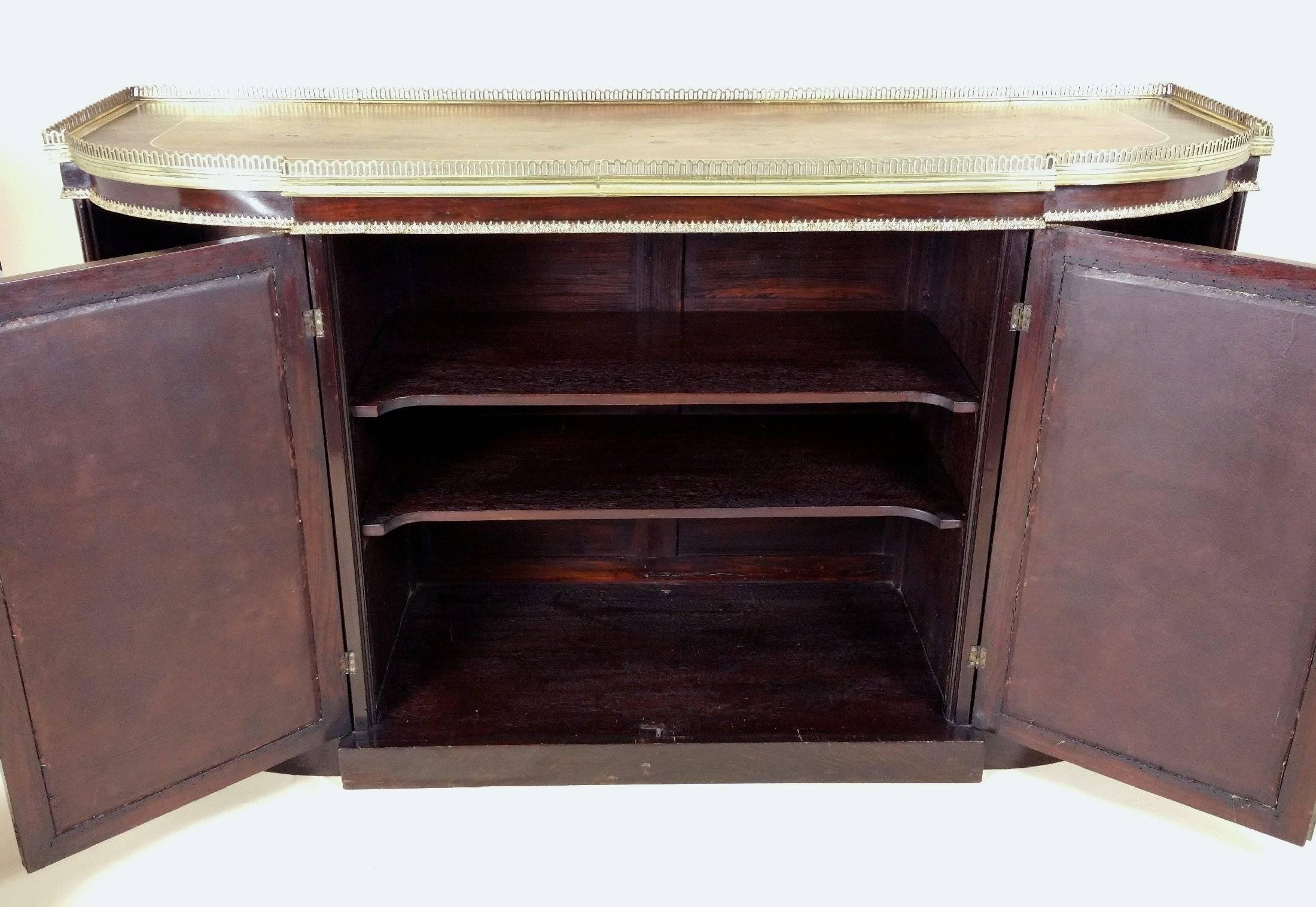 Silk Regency Period Faux Rosewood Side Cabinet with Twin Brass Grill Doors For Sale