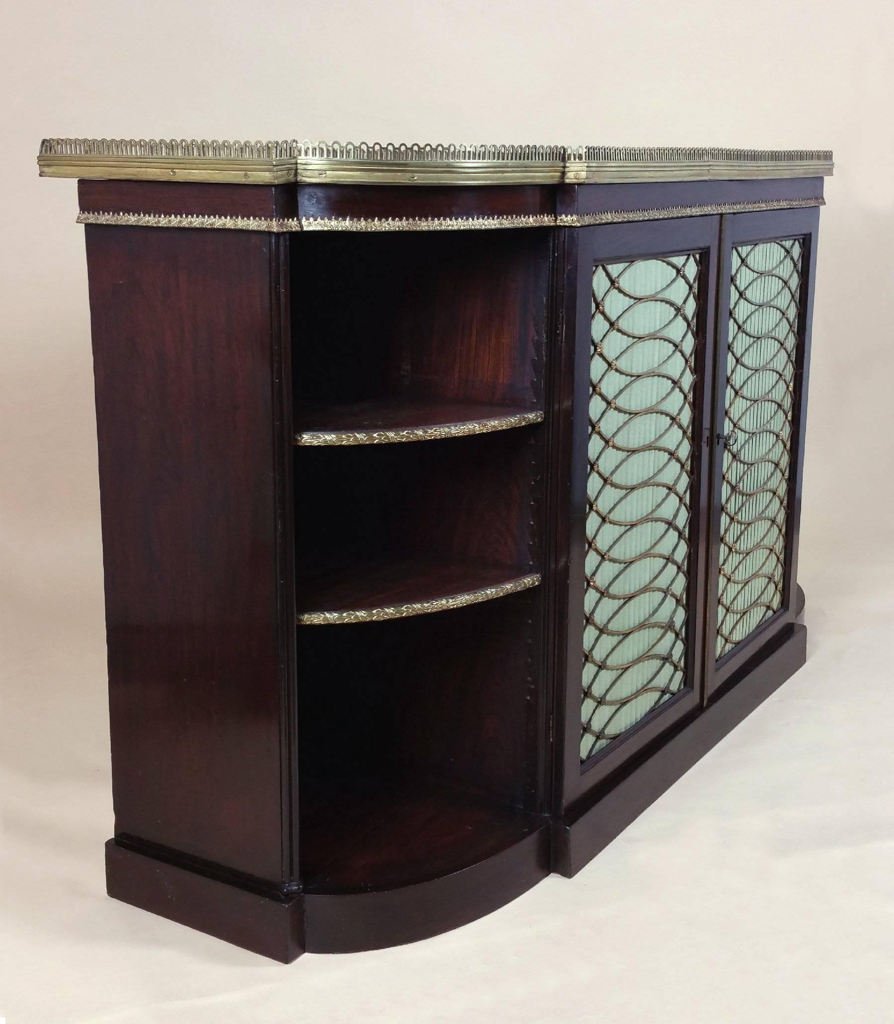 Regency Period Faux Rosewood Side Cabinet with Twin Brass Grill Doors For Sale 3
