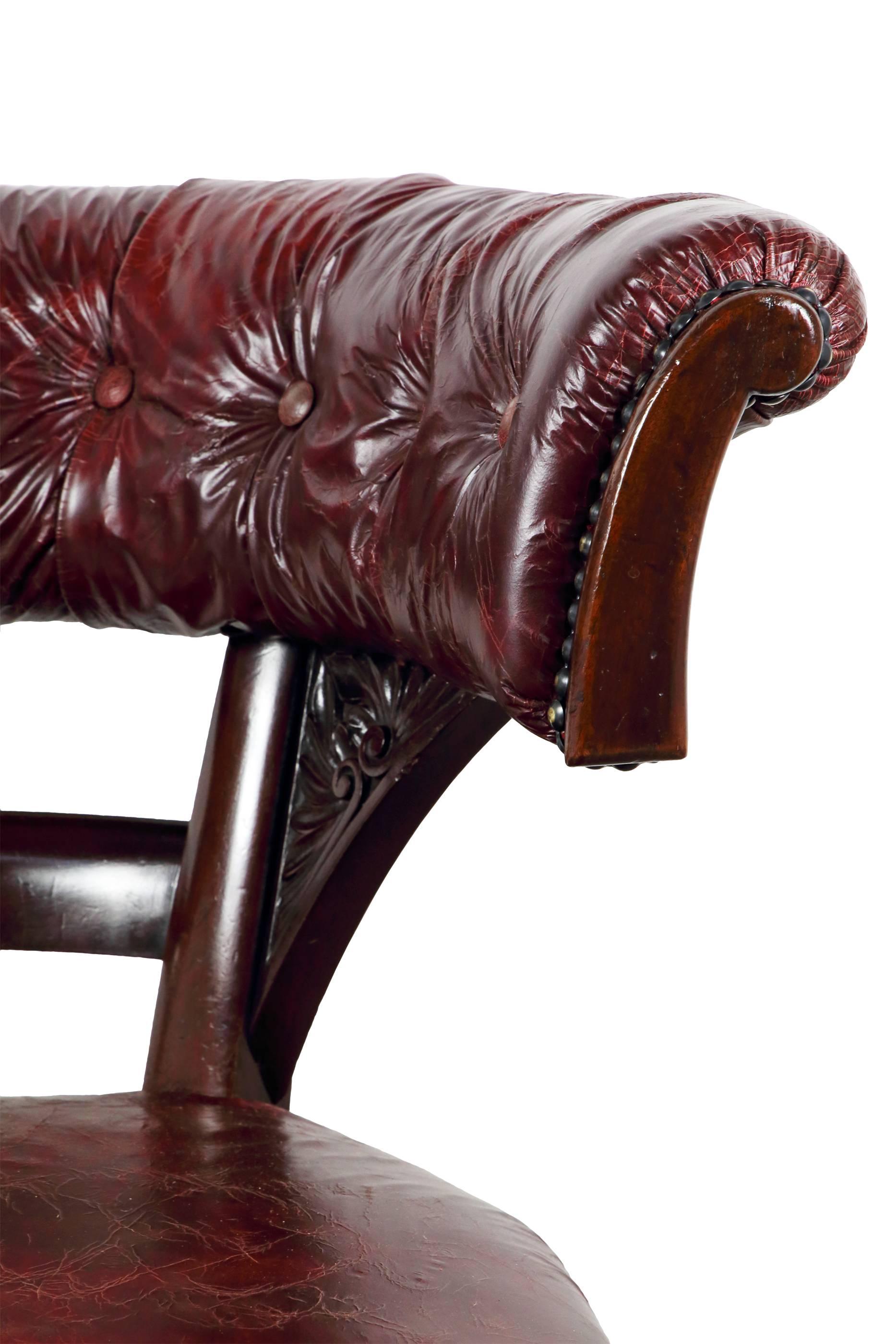 English Mahogany and Leather Upholstered 'Horseshoe' Desk or Library Chair