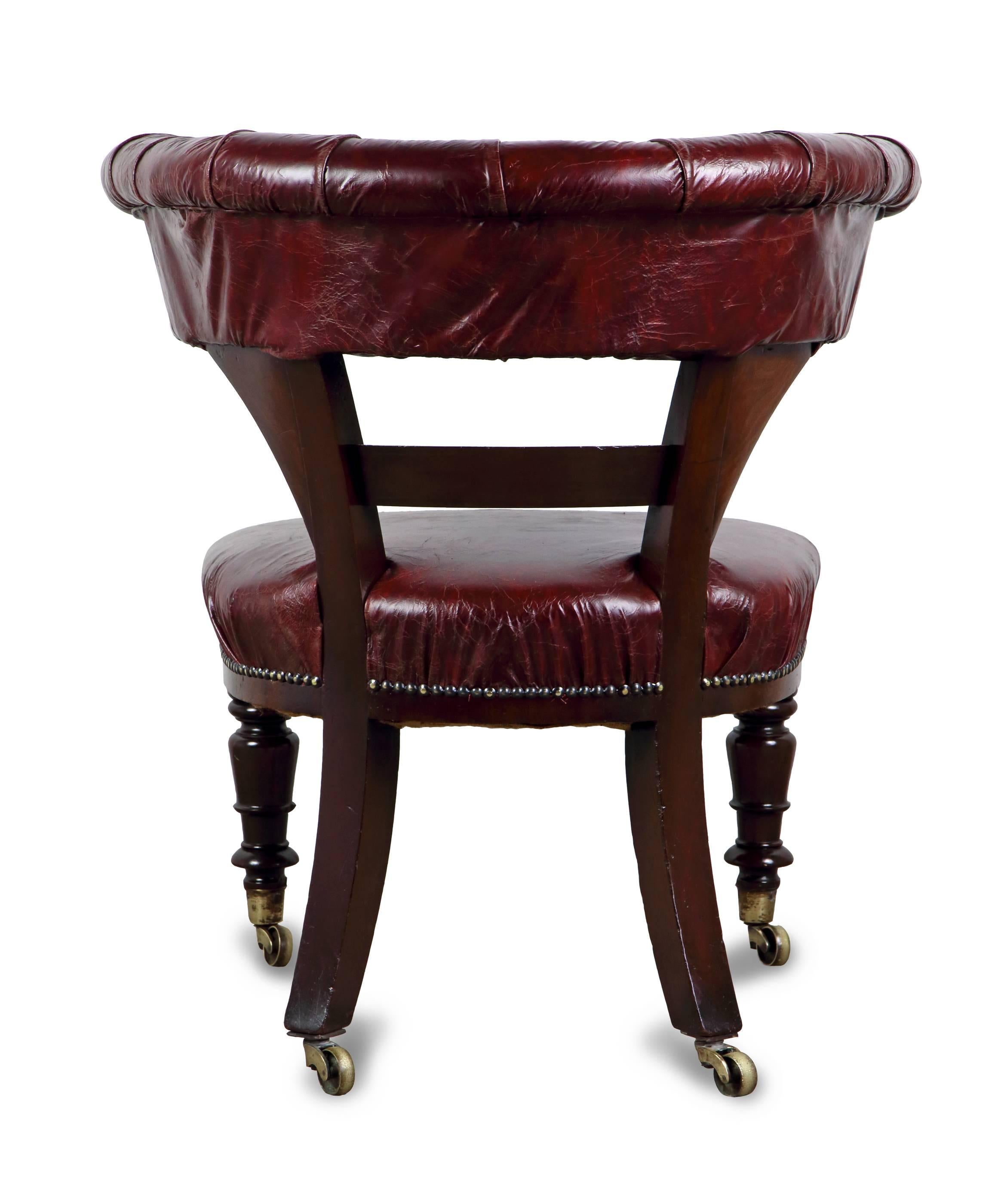 19th Century Mahogany and Leather Upholstered 'Horseshoe' Desk or Library Chair