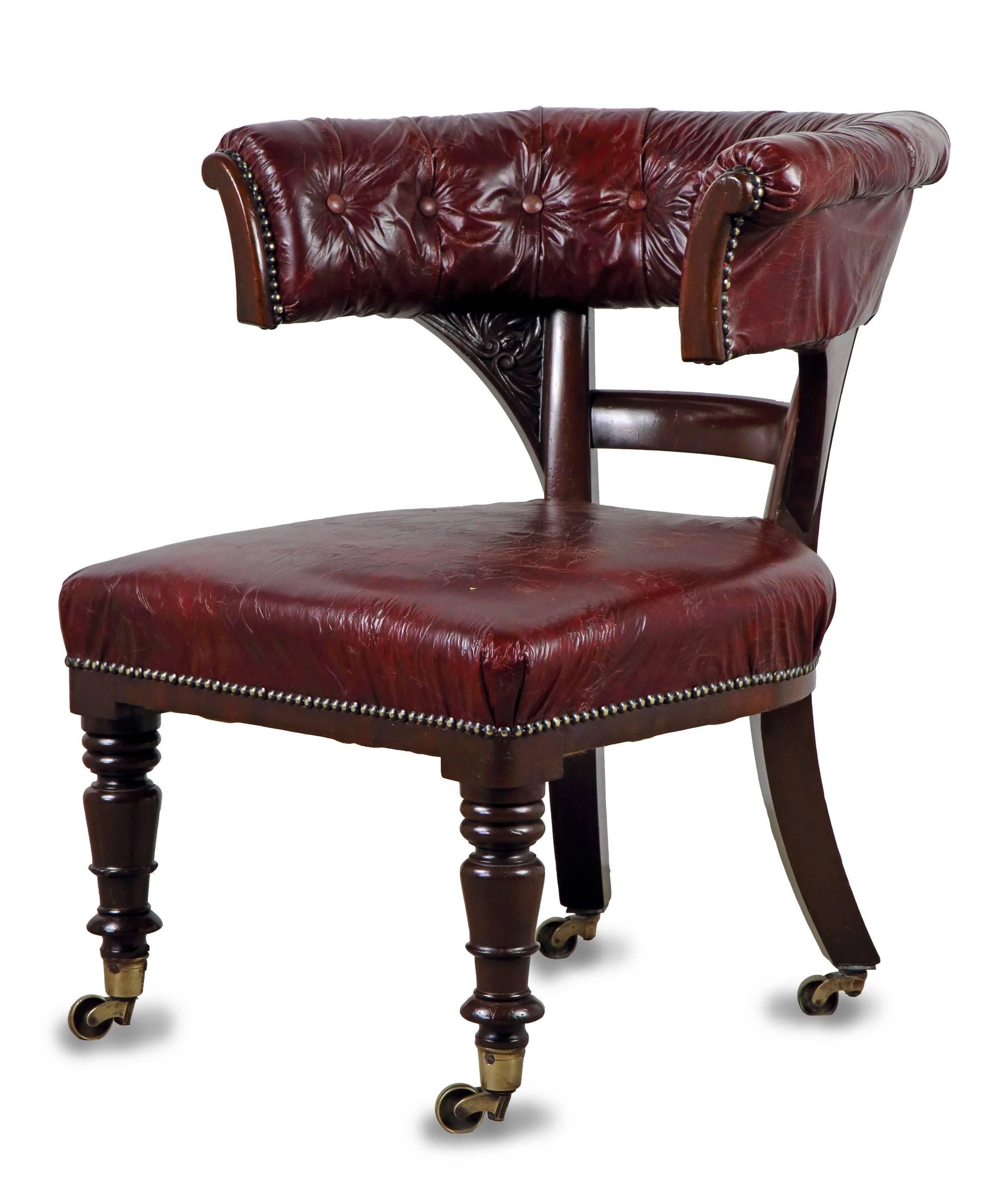 Mahogany and Leather Upholstered 'Horseshoe' Desk or Library Chair 1
