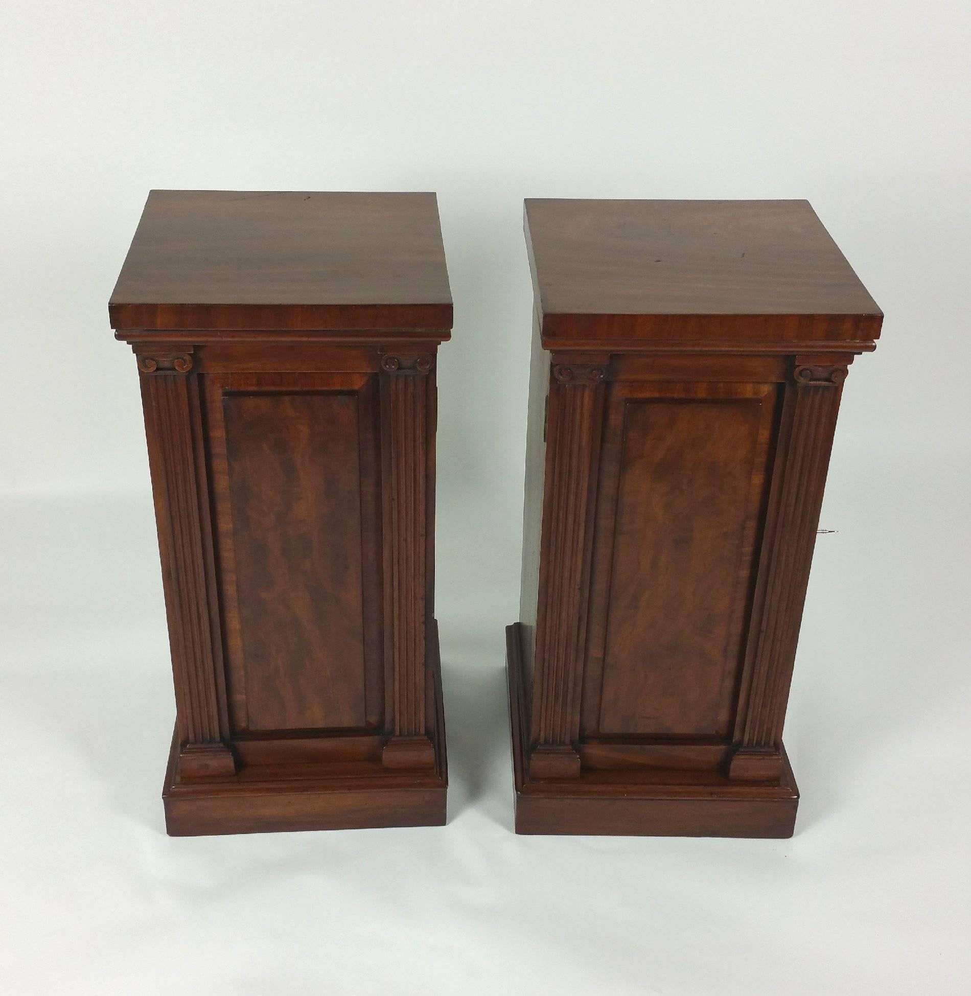 Pair of 19th Century Mahogany Pedestals with Greek Revival Carved Pilasters 6