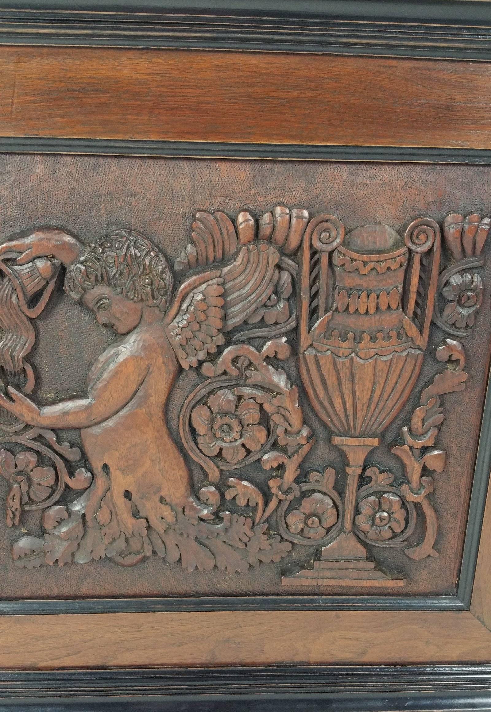 English Pair of 19th Century Carved Walnut Framed Panels