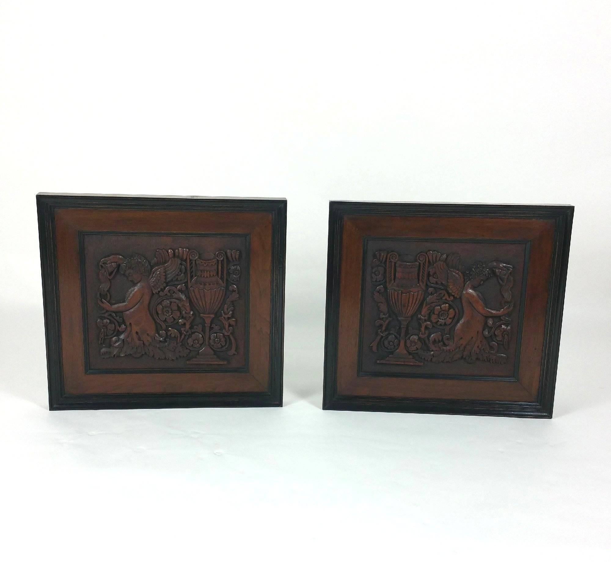 Pair of 19th Century Carved Walnut Framed Panels 5