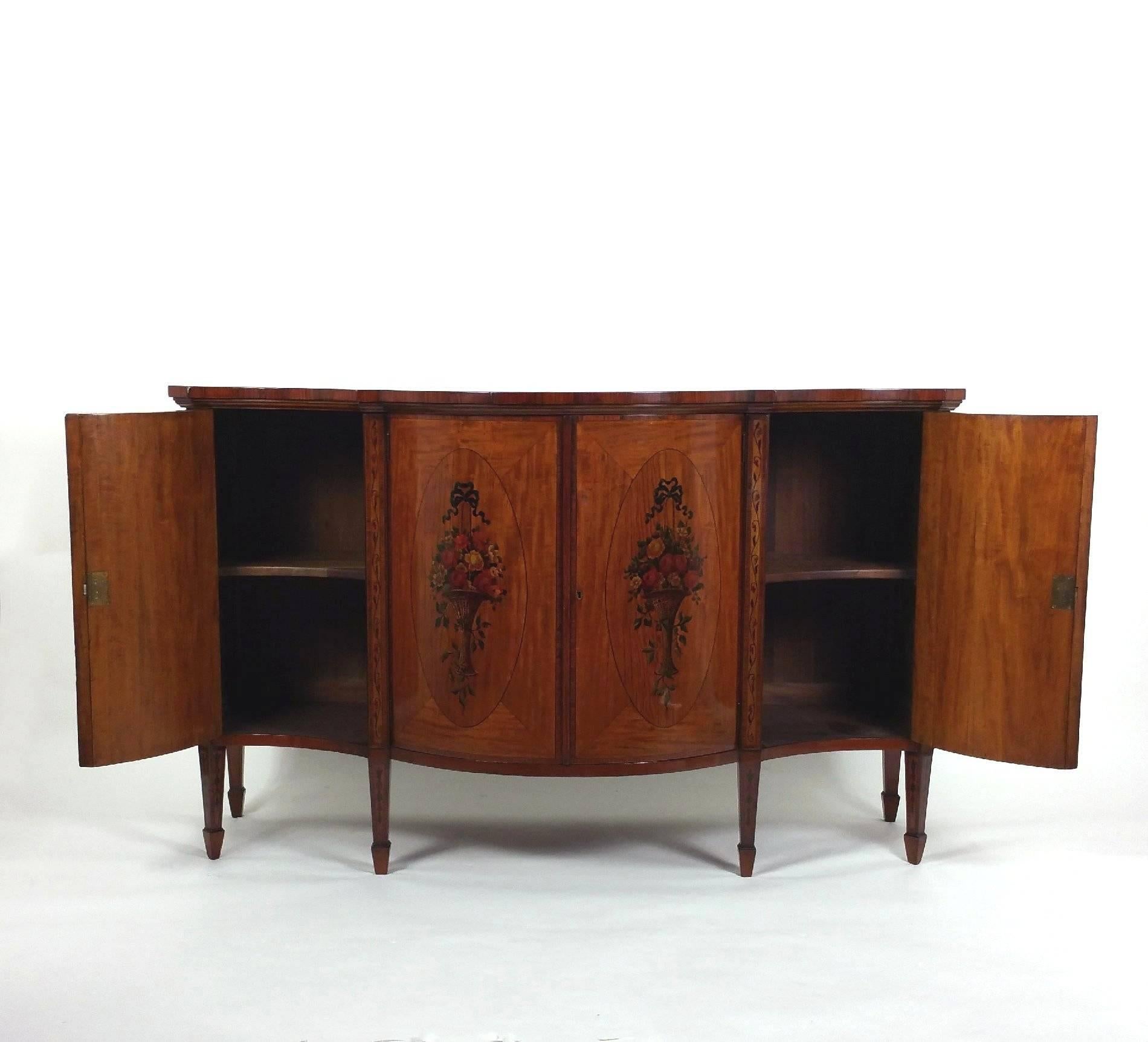 Superb 19th Century Satinwood Serpentine Fronted Four-Door Side Cabinet 4