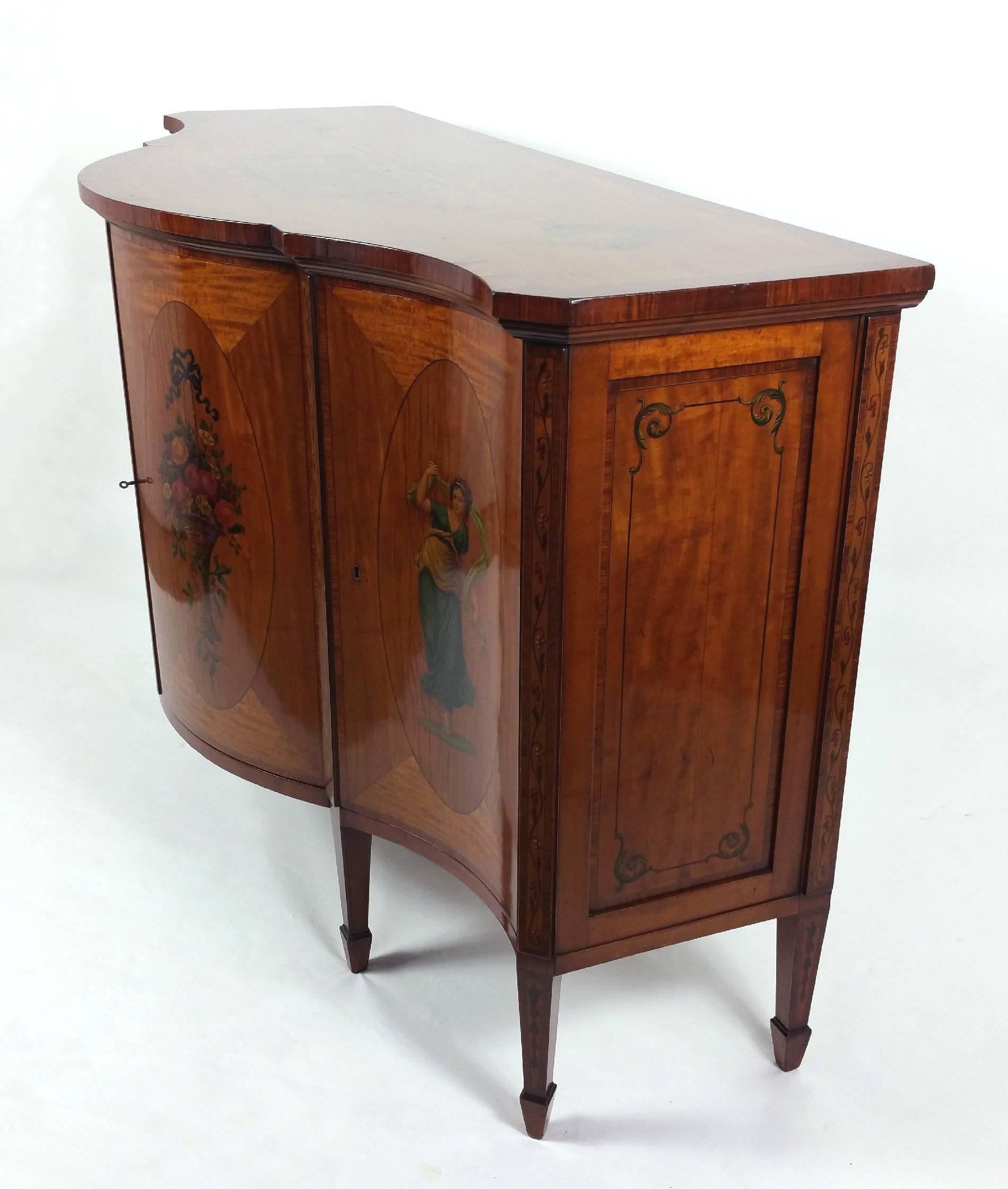 Superb 19th Century Satinwood Serpentine Fronted Four-Door Side Cabinet 5