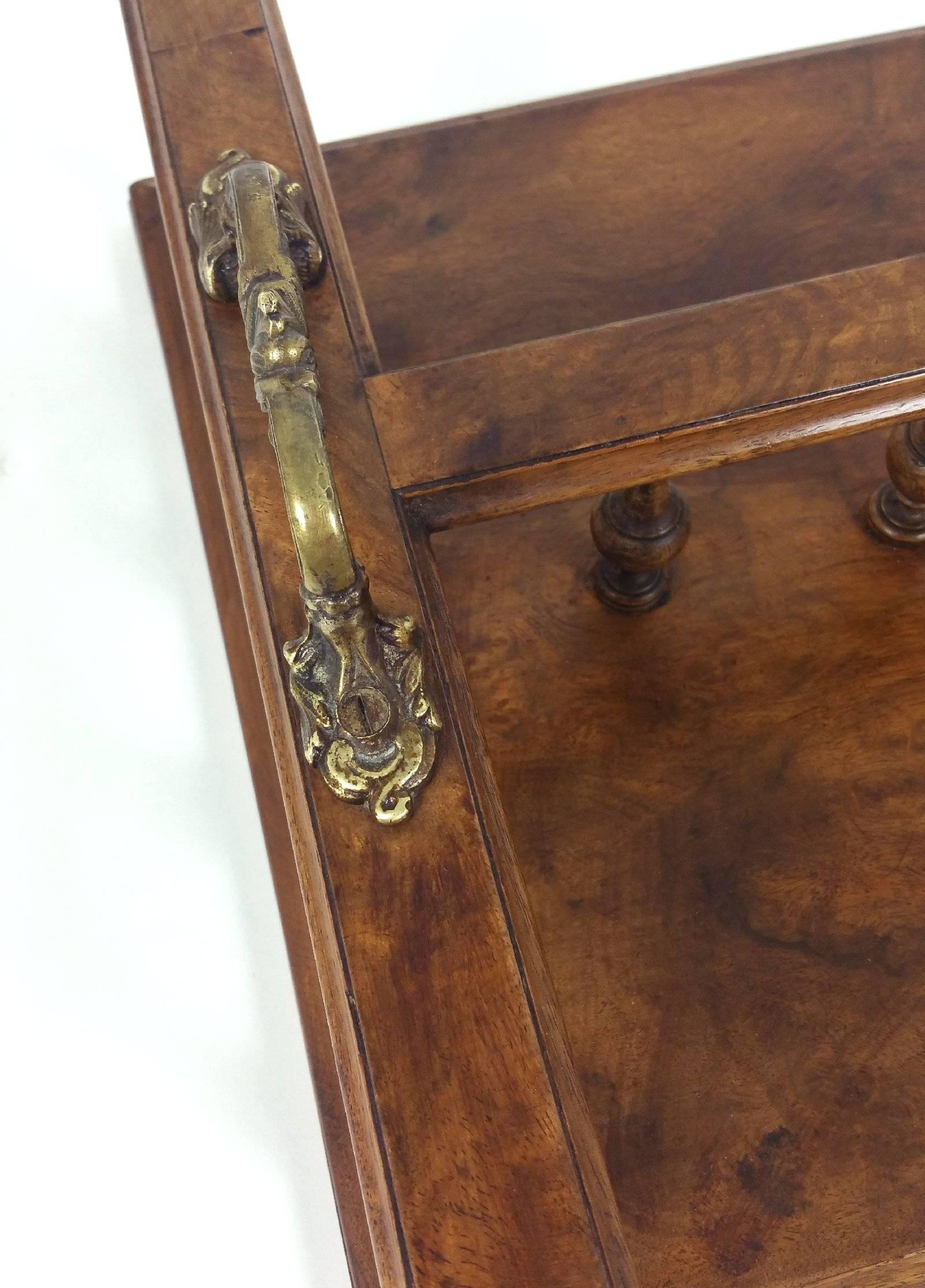19th Century Figured Walnut Book Stand with Twin Brass Handles In Good Condition For Sale In London, west Sussex