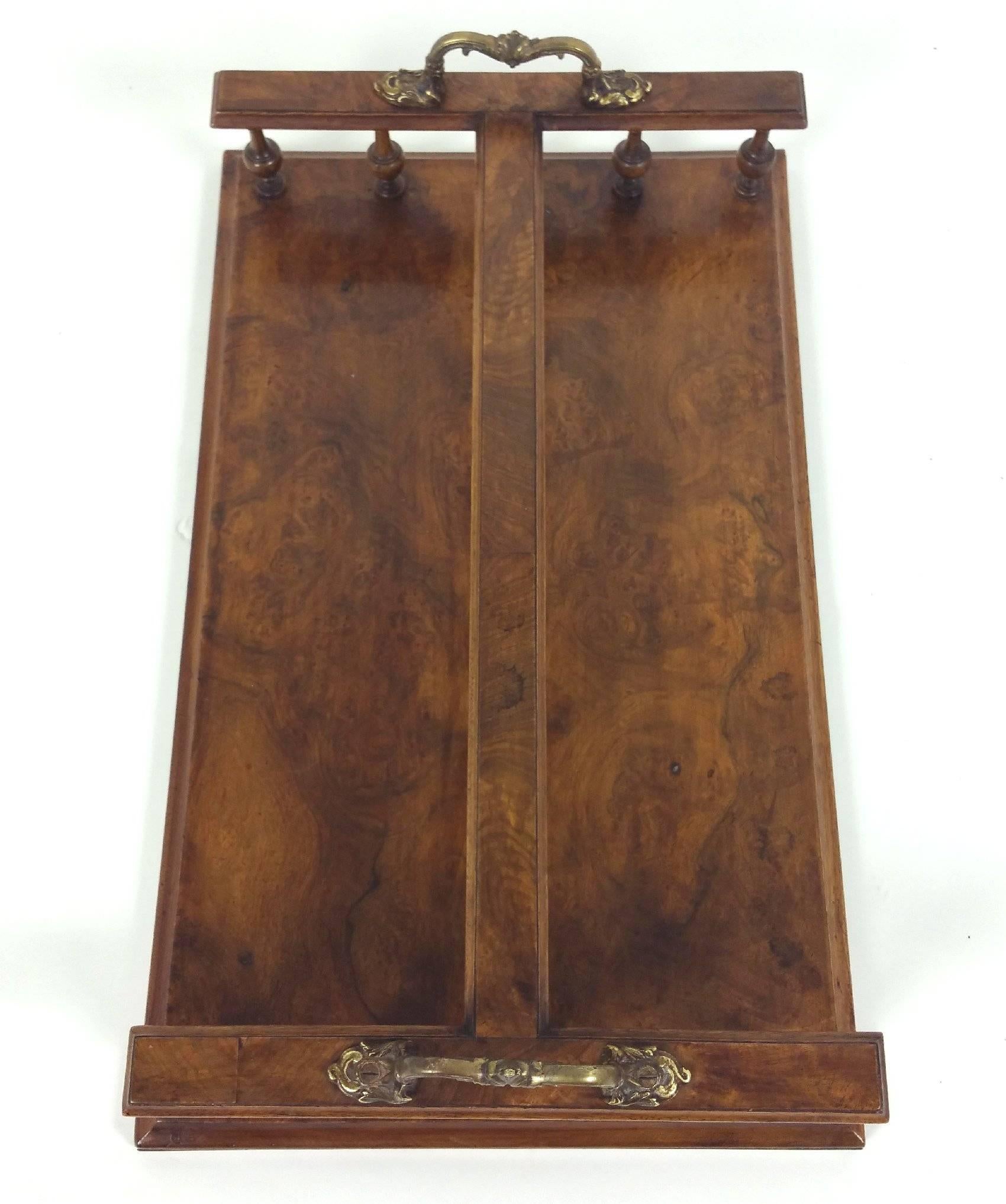 19th Century Figured Walnut Book Stand with Twin Brass Handles For Sale 3
