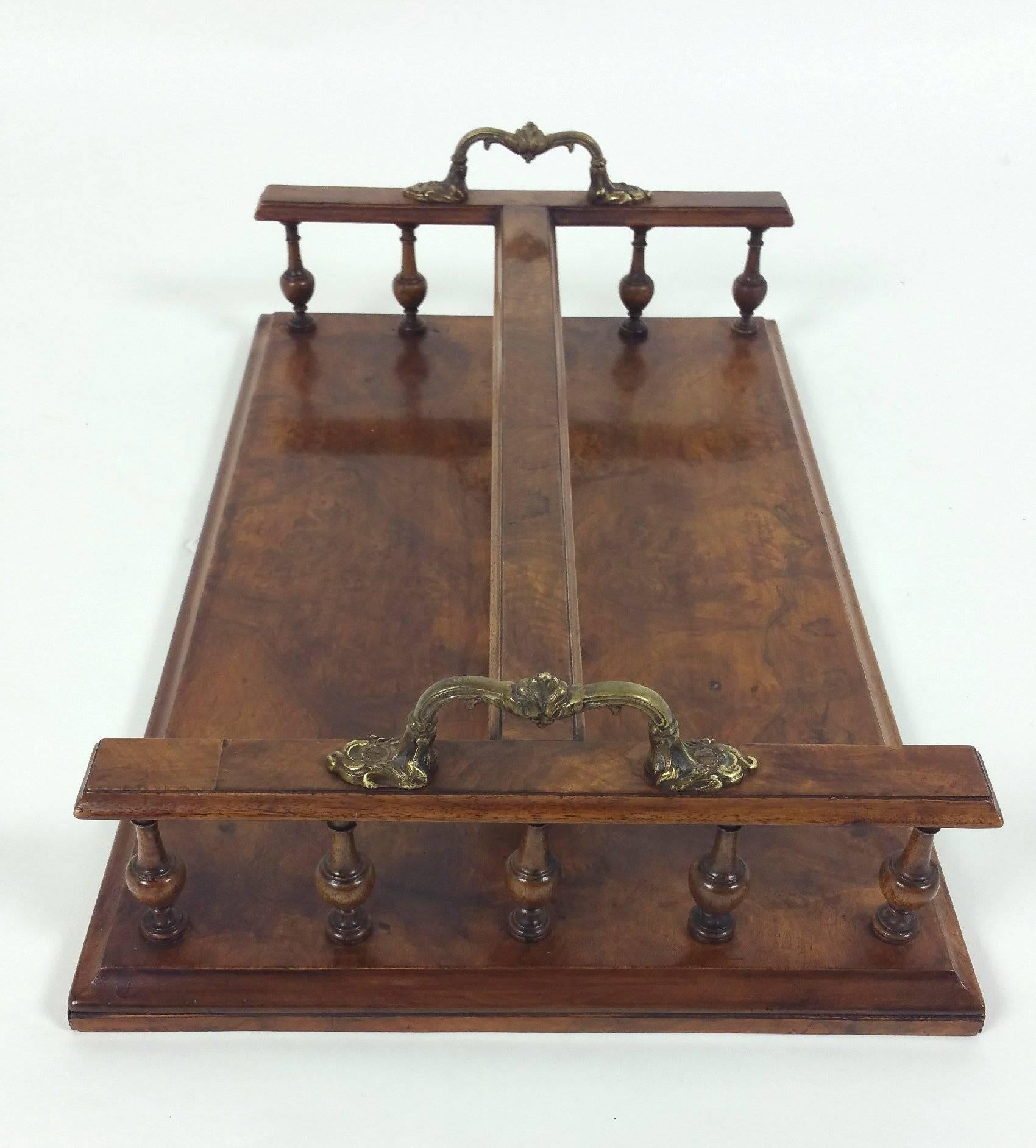 19th Century Figured Walnut Book Stand with Twin Brass Handles For Sale 4